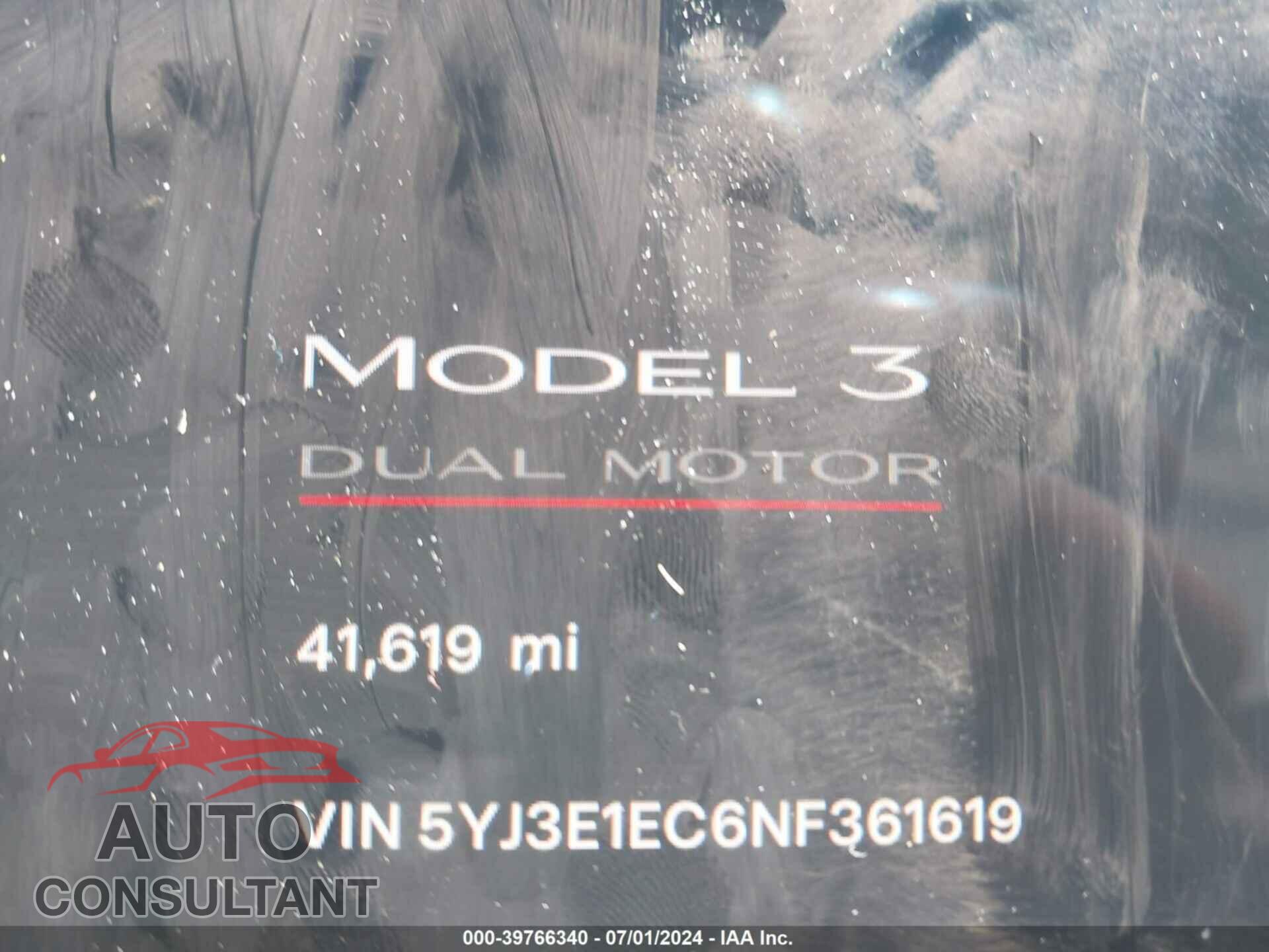 TESLA MODEL 3 2022 - 5YJ3E1EC6NF361619