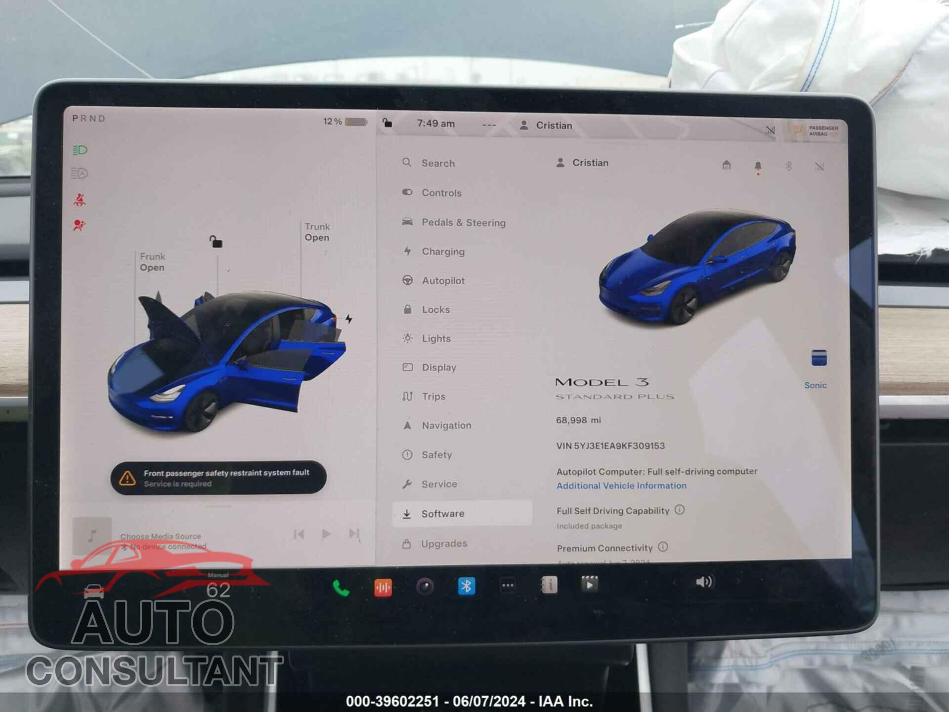 TESLA MODEL 3 2019 - 5YJ3E1EA9KF309153