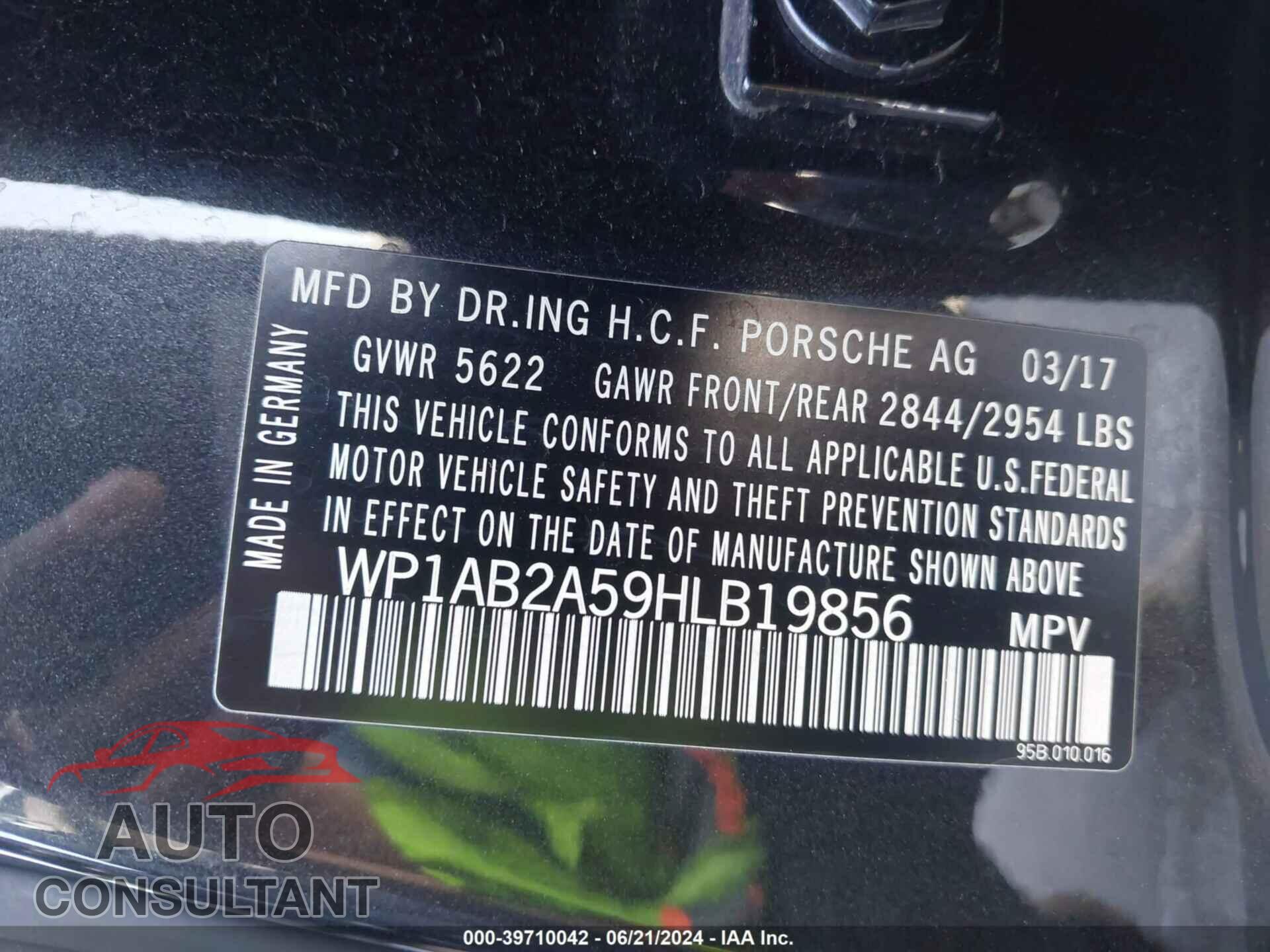 PORSCHE MACAN 2017 - WP1AB2A59HLB19856