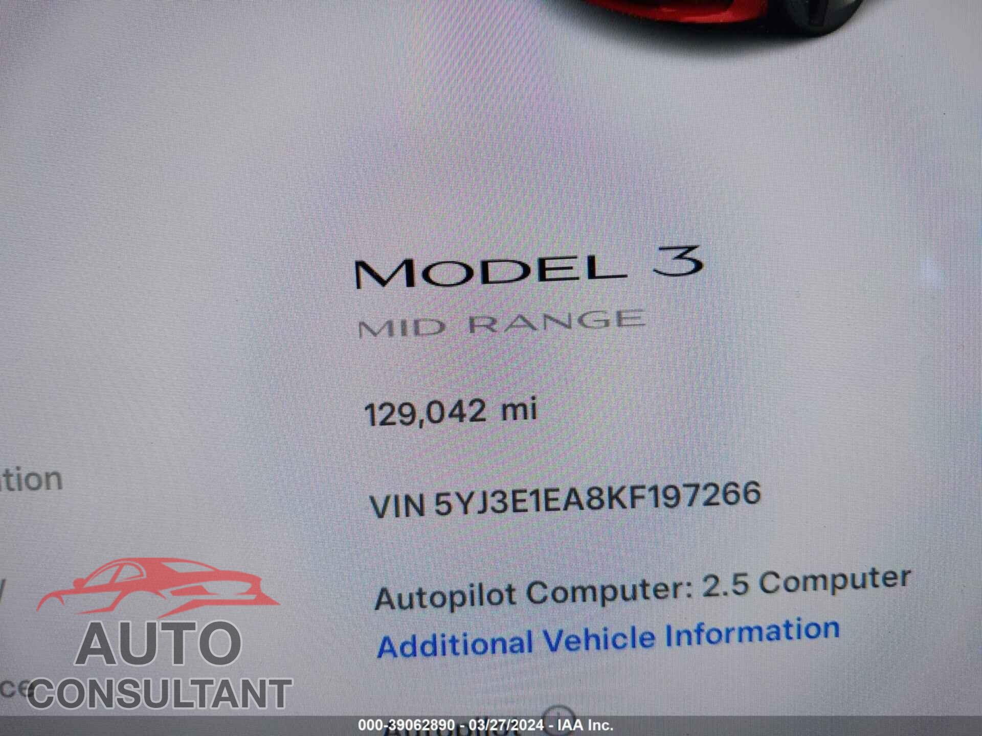 TESLA MODEL 3 2019 - 5YJ3E1EA8KF197266