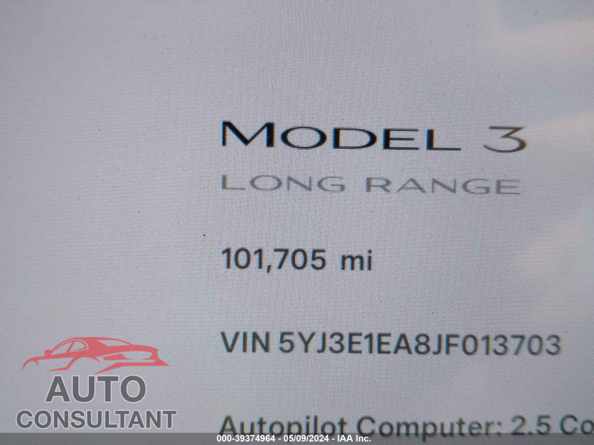 TESLA MODEL 3 2018 - 5YJ3E1EA8JF013703