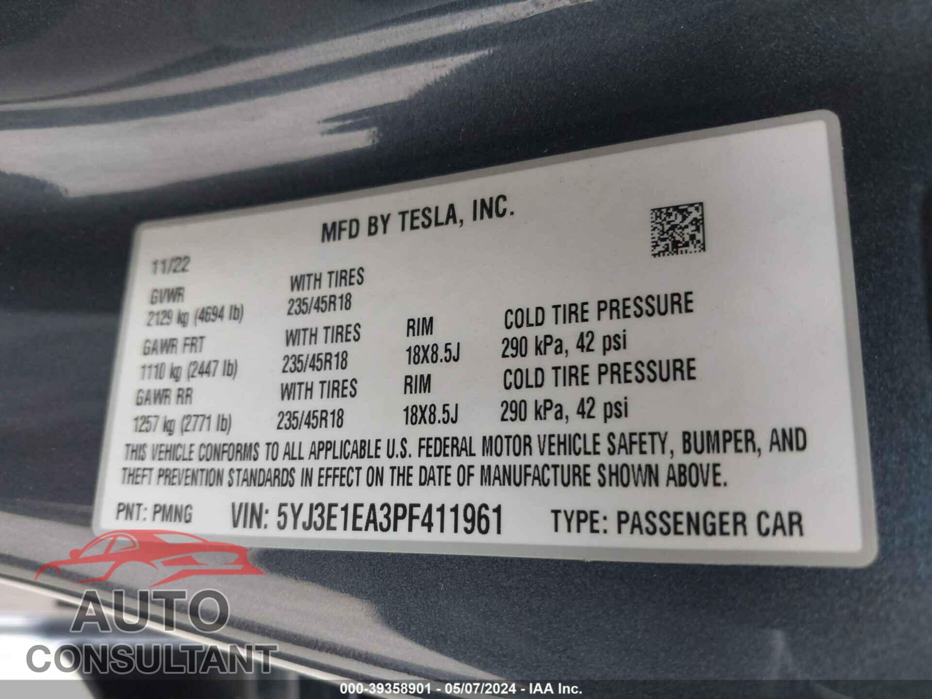 TESLA MODEL 3 2023 - 5YJ3E1EA3PF411961