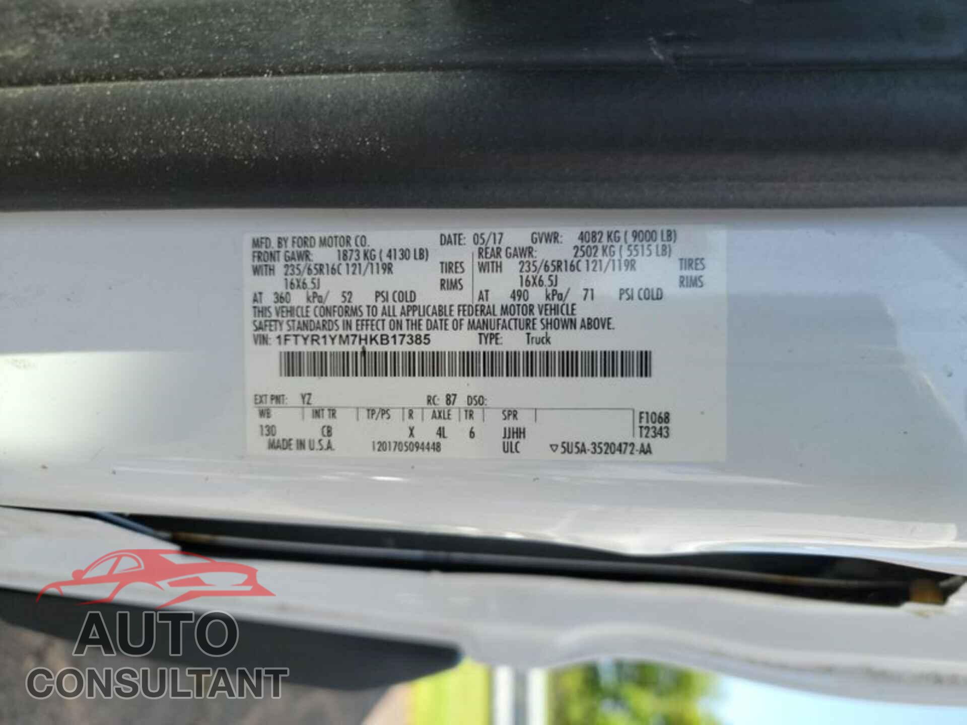 FORD TRANSIT 2017 - 1FTYR1YM7HKB17385