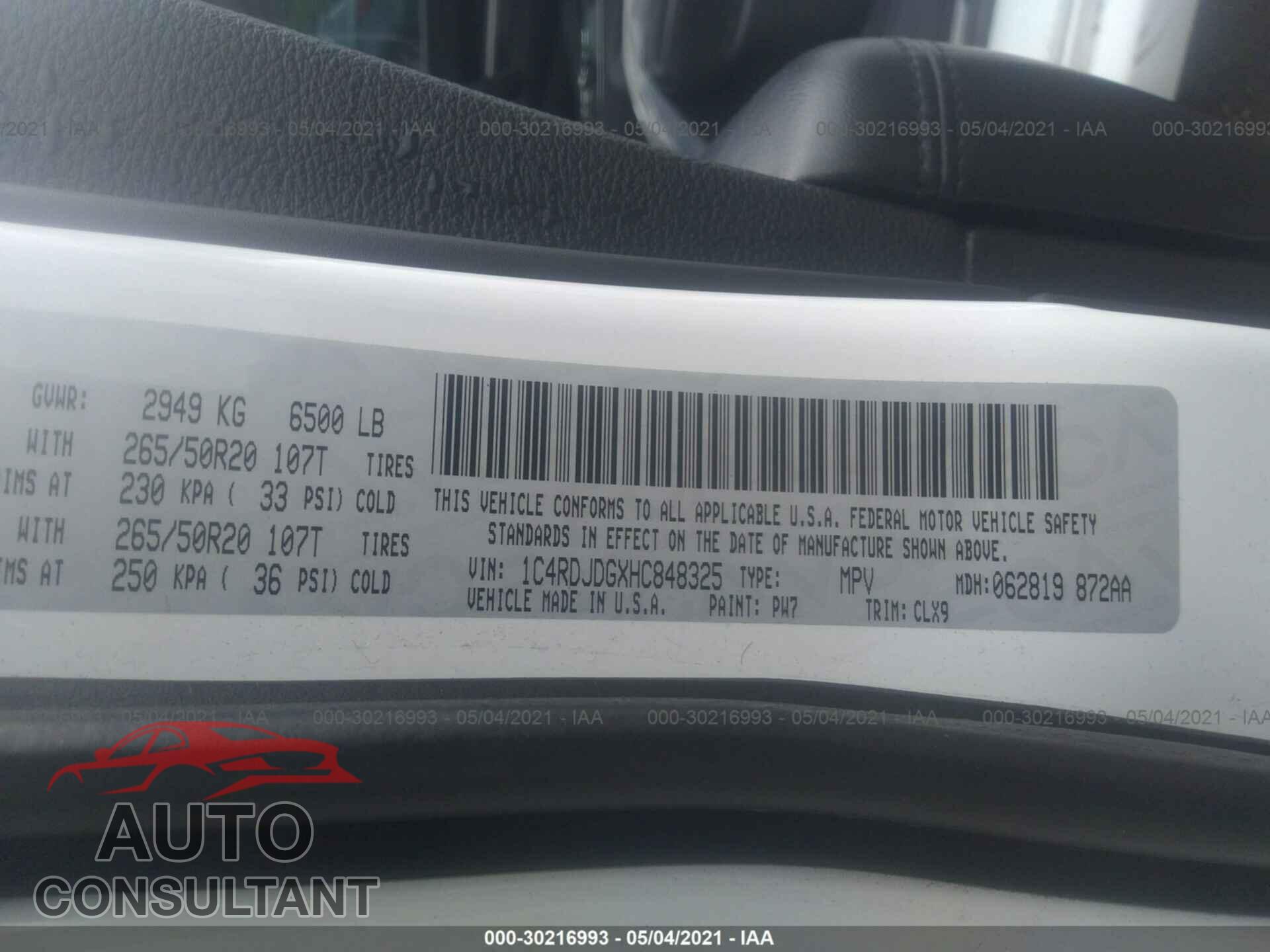 DODGE DURANGO 2017 - 1C4RDJDGXHC848325