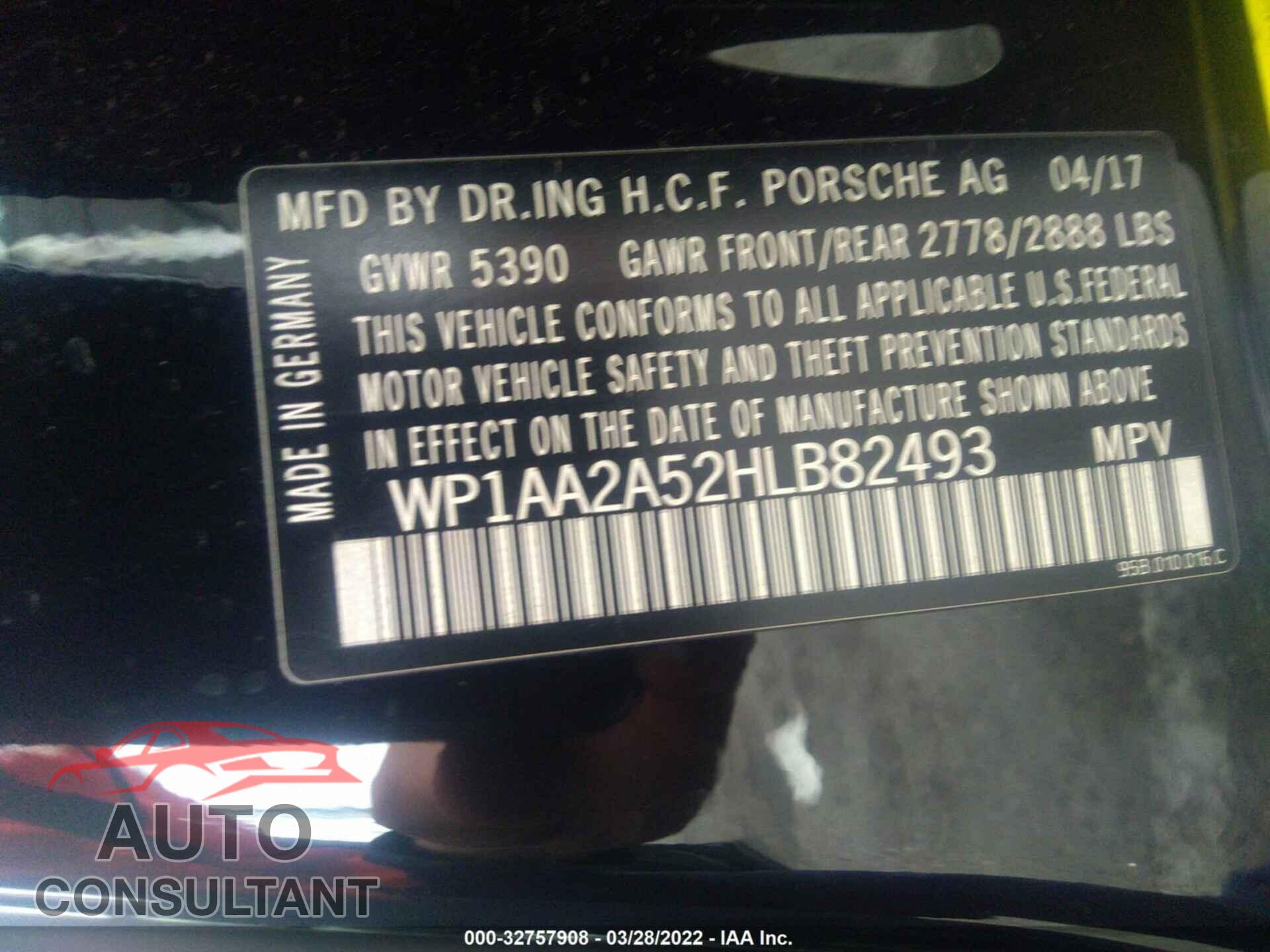 PORSCHE MACAN 2017 - WP1AA2A52HLB82493