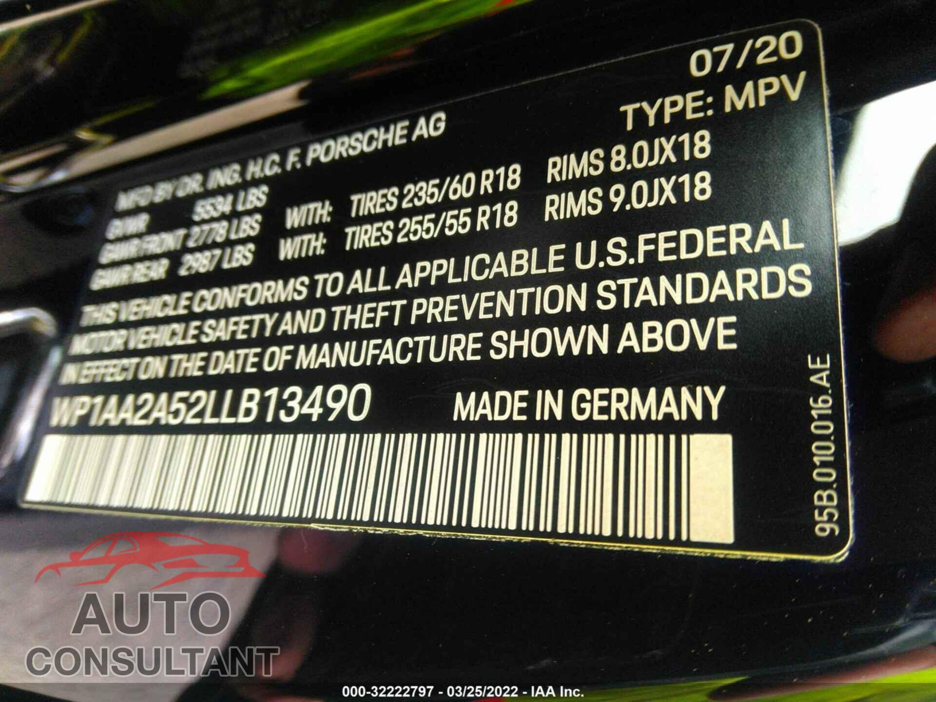 PORSCHE MACAN 2020 - WP1AA2A52LLB13490