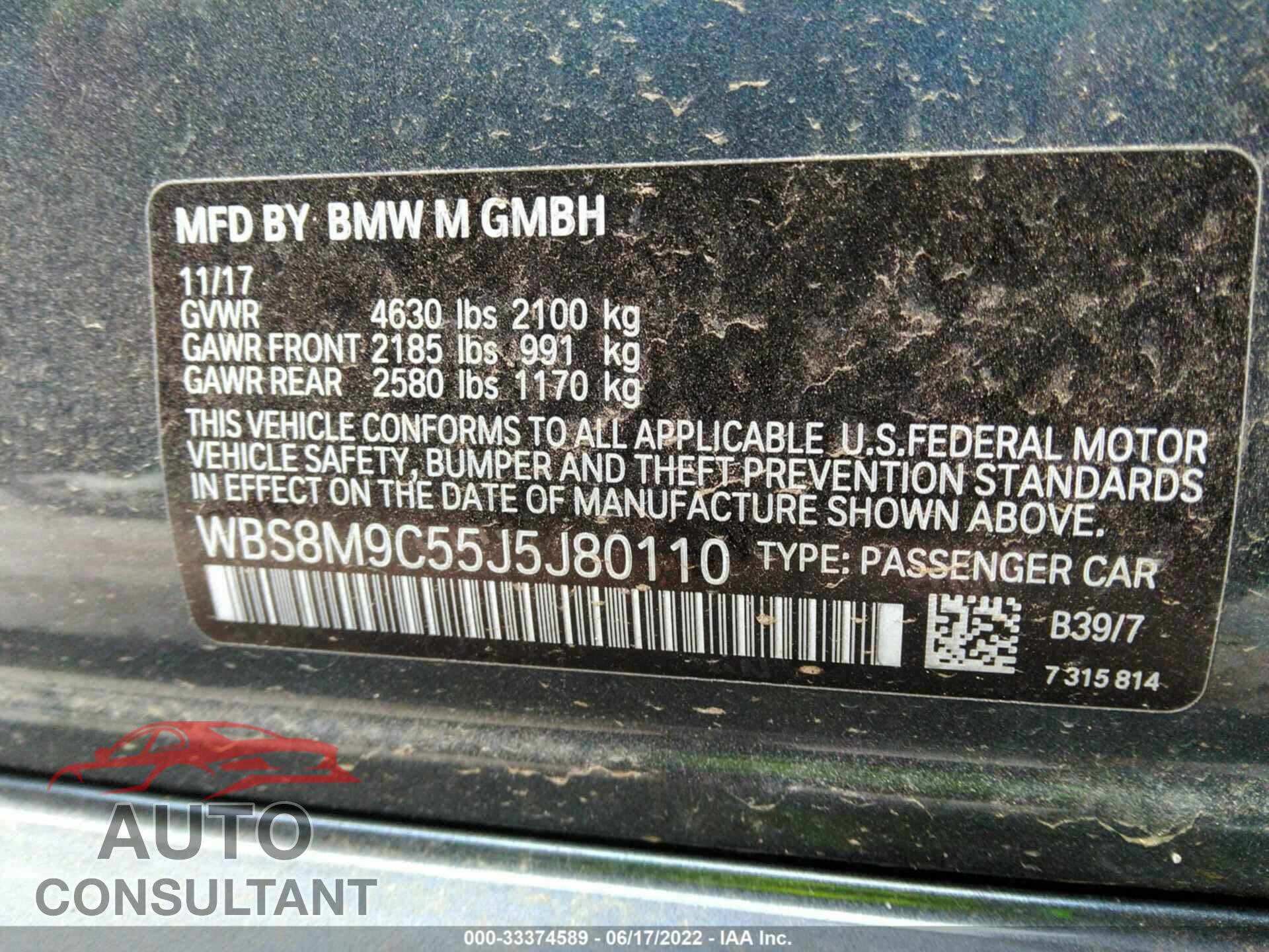 BMW M3 2018 - WBS8M9C55J5J80110