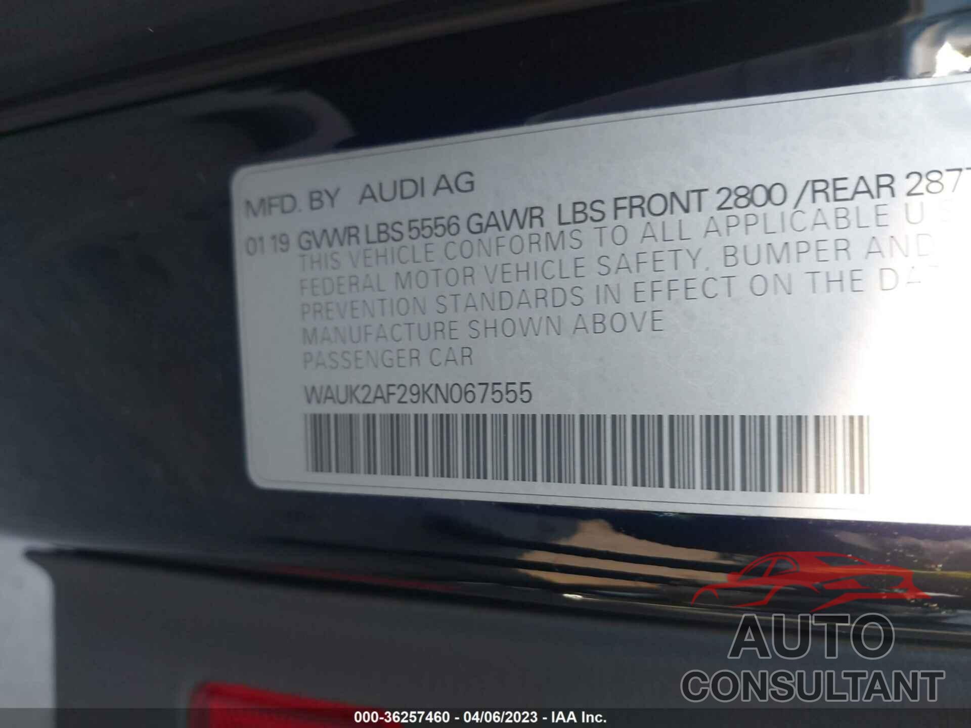 AUDI A6 2019 - WAUK2AF29KN067555