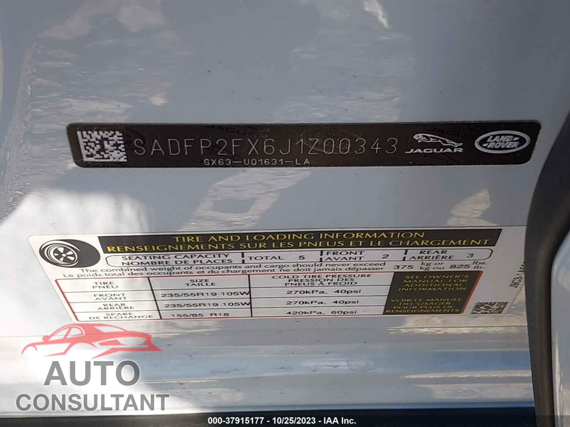 JAGUAR E-PACE 2018 - SADFP2FX6J1Z00343