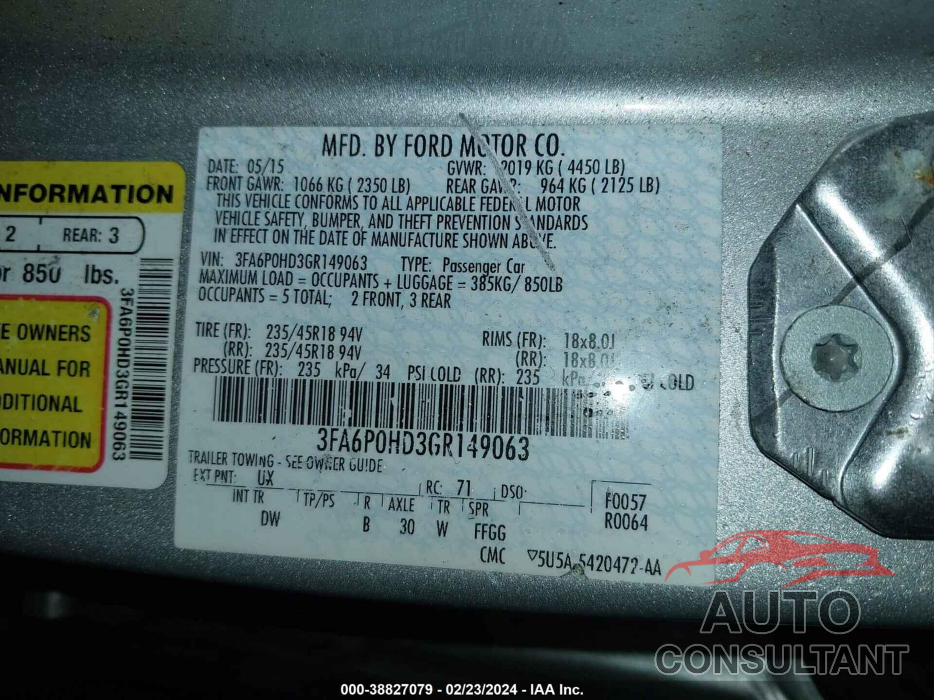 FORD FUSION 2016 - 3FA6P0HD3GR149063