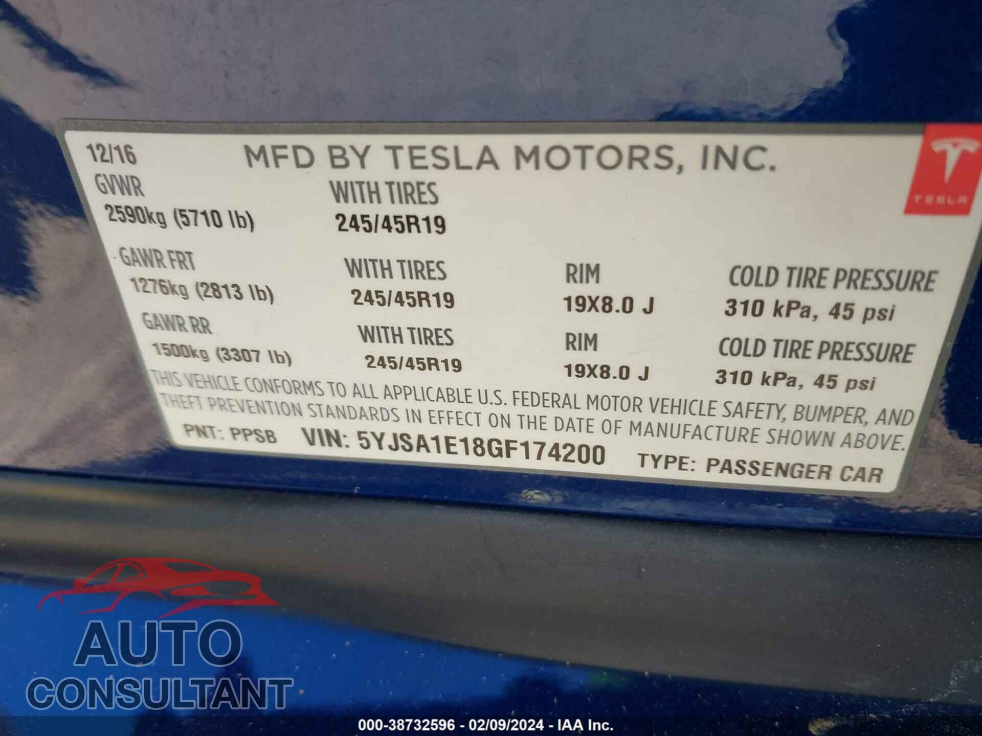 TESLA MODEL S 2016 - 5YJSA1E18GF174200
