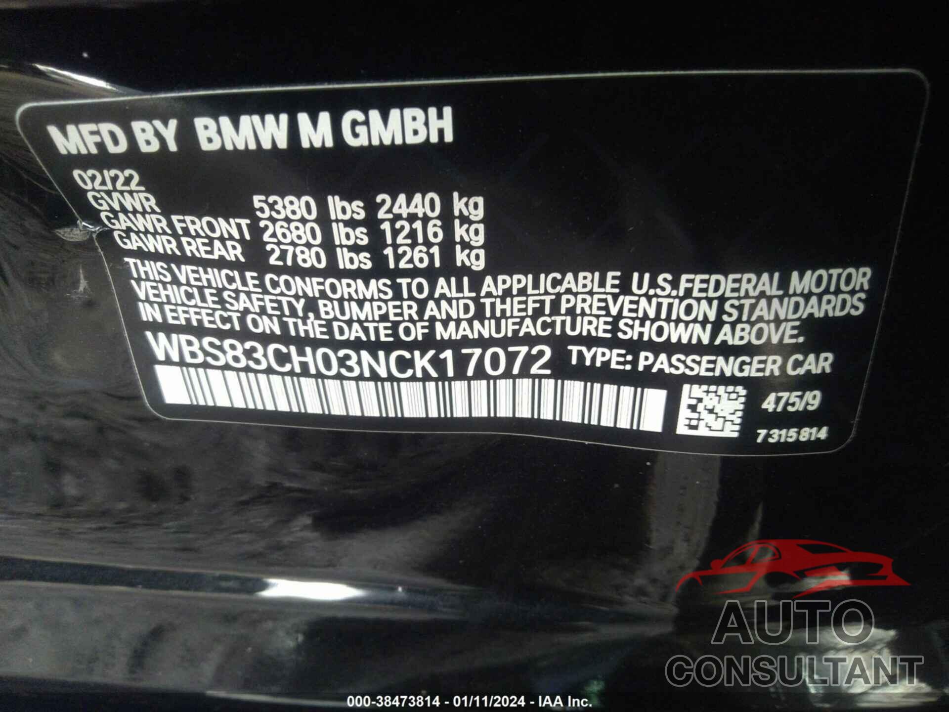 BMW M5 2022 - WBS83CH03NCK17072