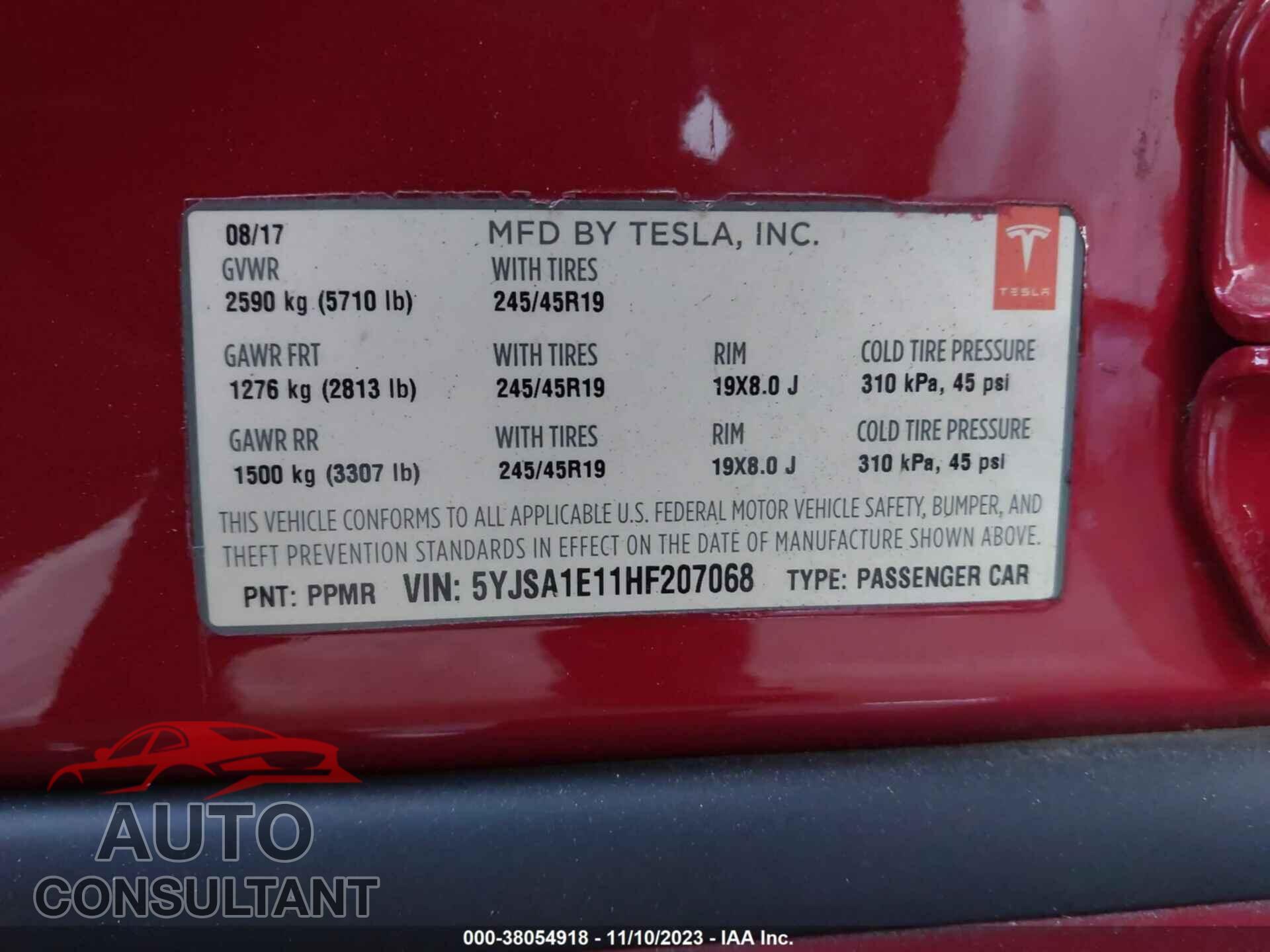 TESLA MODEL S 2017 - 5YJSA1E11HF207068
