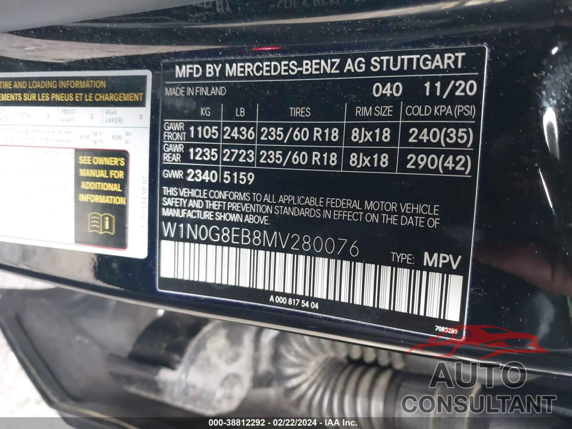 MERCEDES-BENZ GLC 300 2021 - W1N0G8EB8MV280076