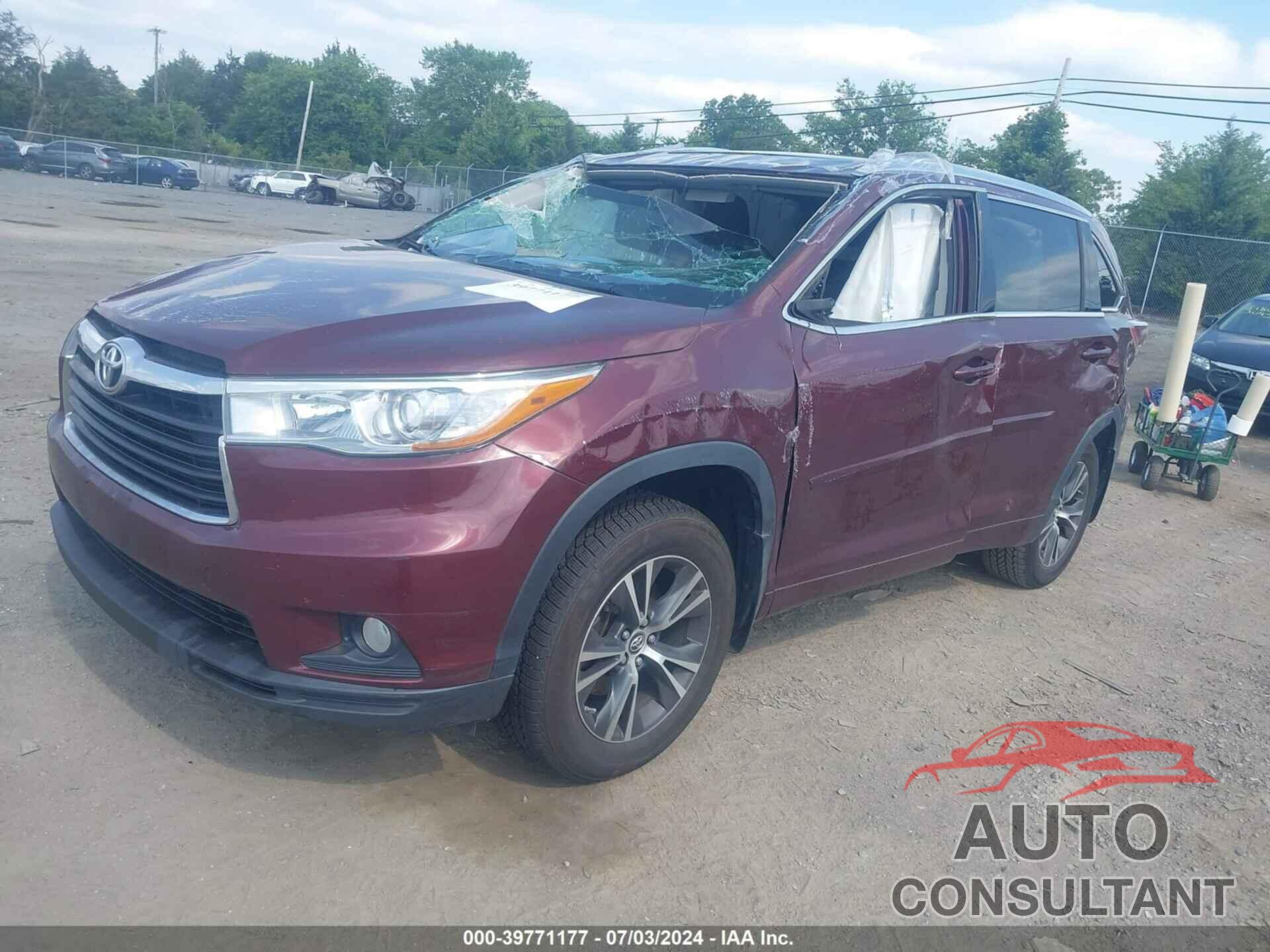 TOYOTA HIGHLANDER 2016 - 5TDJKRFH0GS331099