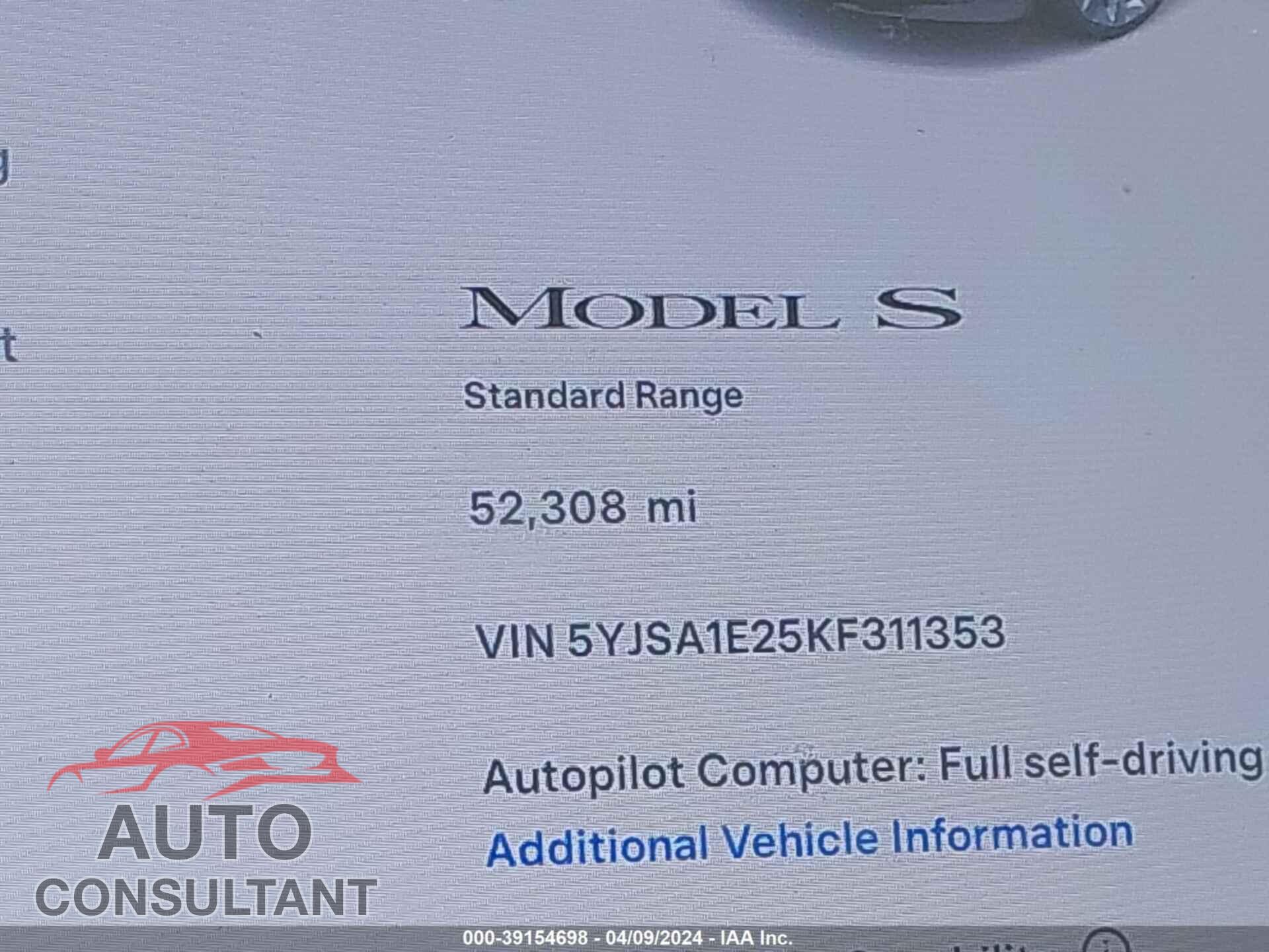 TESLA MODEL S 2019 - 5YJSA1E25KF311353