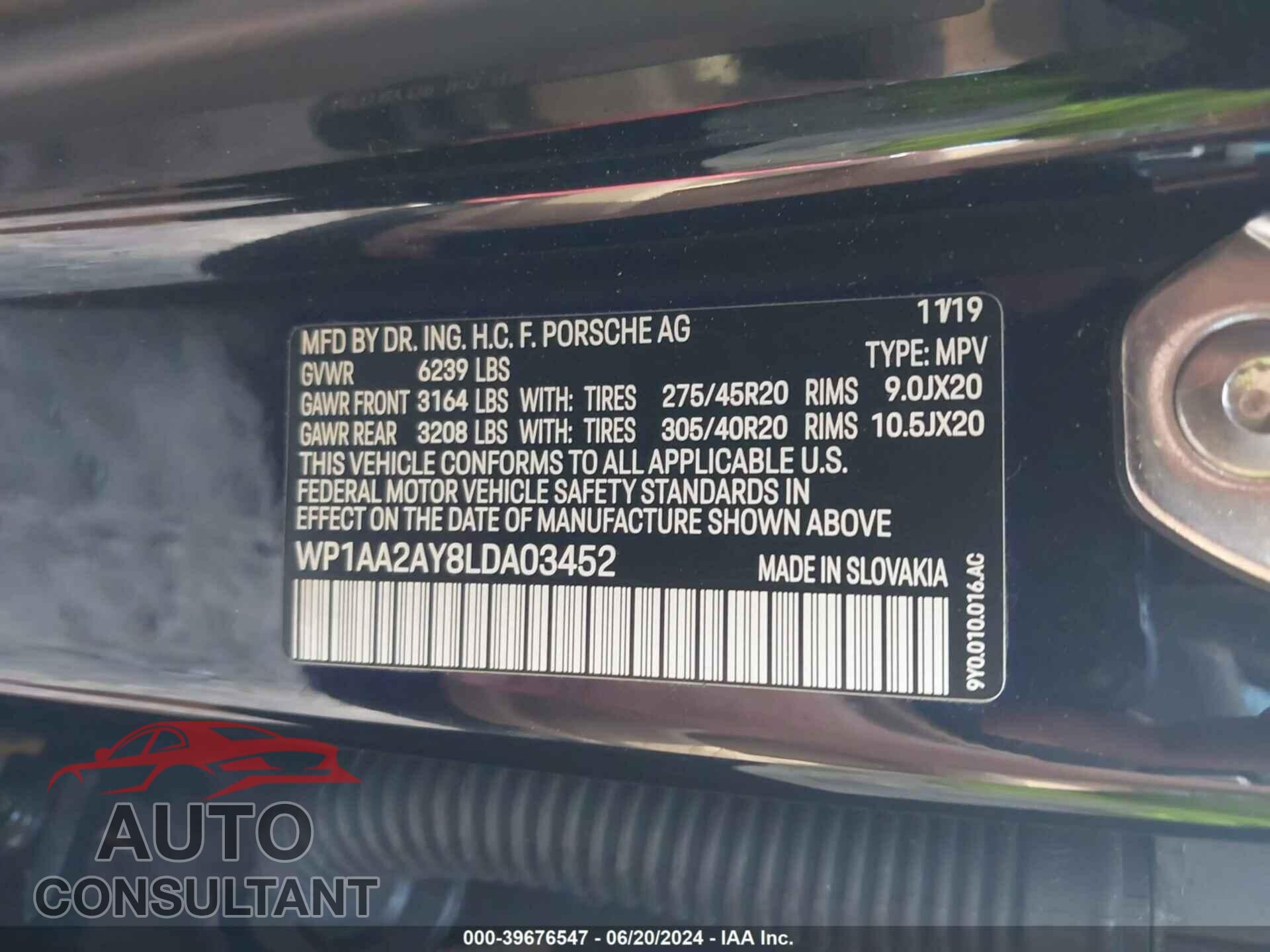 PORSCHE CAYENNE 2020 - WP1AA2AY8LDA03452