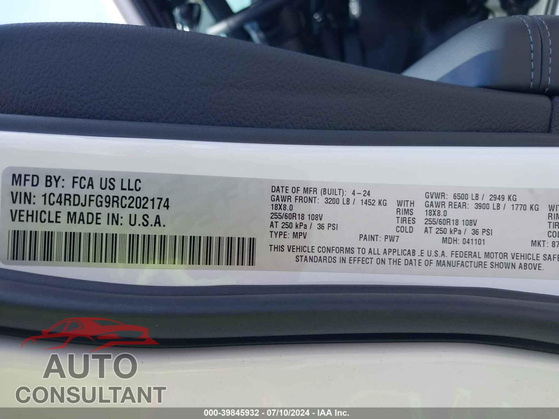 DODGE DURANGO 2024 - 1C4RDJFG9RC202174