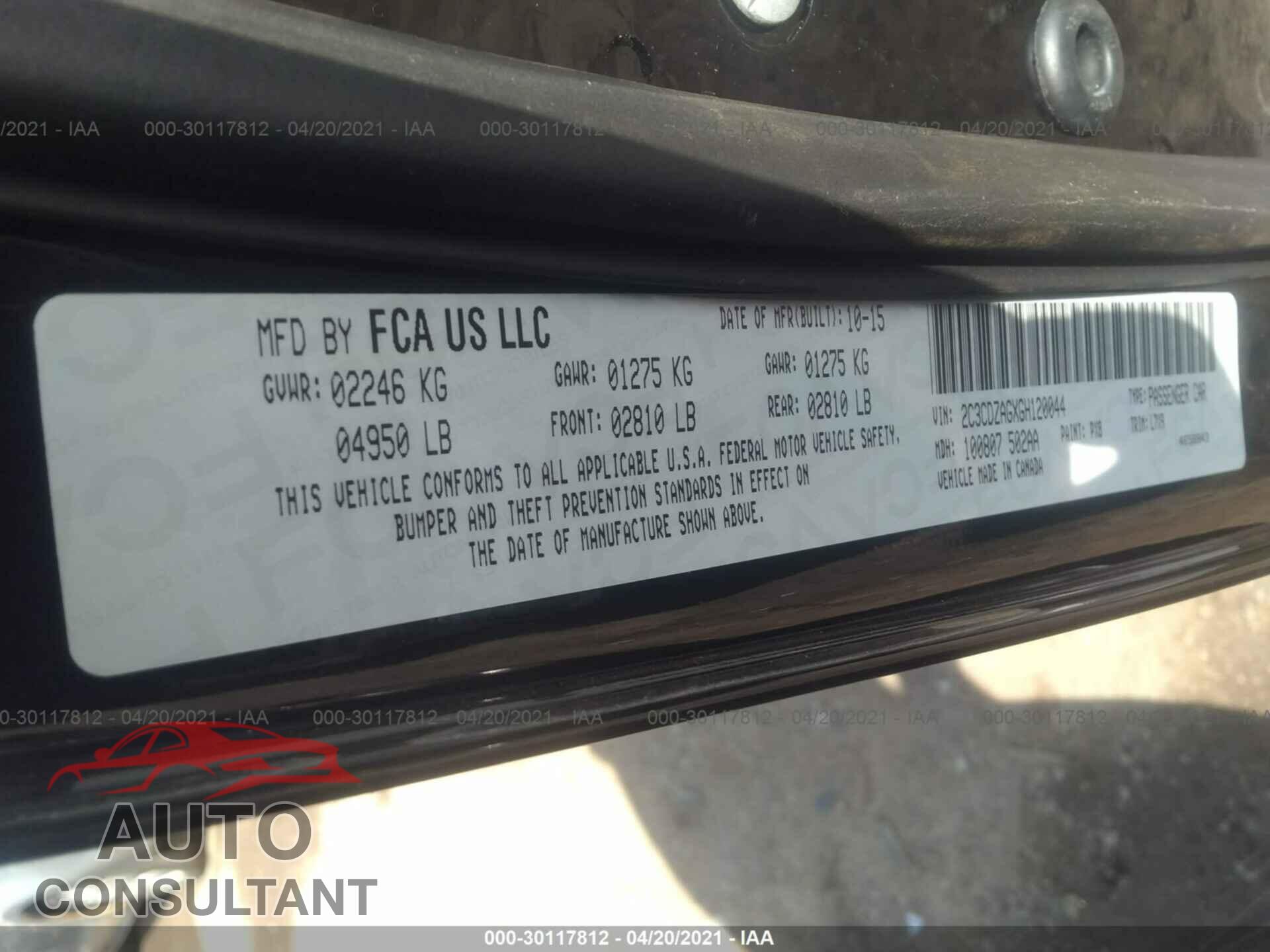 DODGE CHALLENGER 2016 - 2C3CDZAGXGH120044