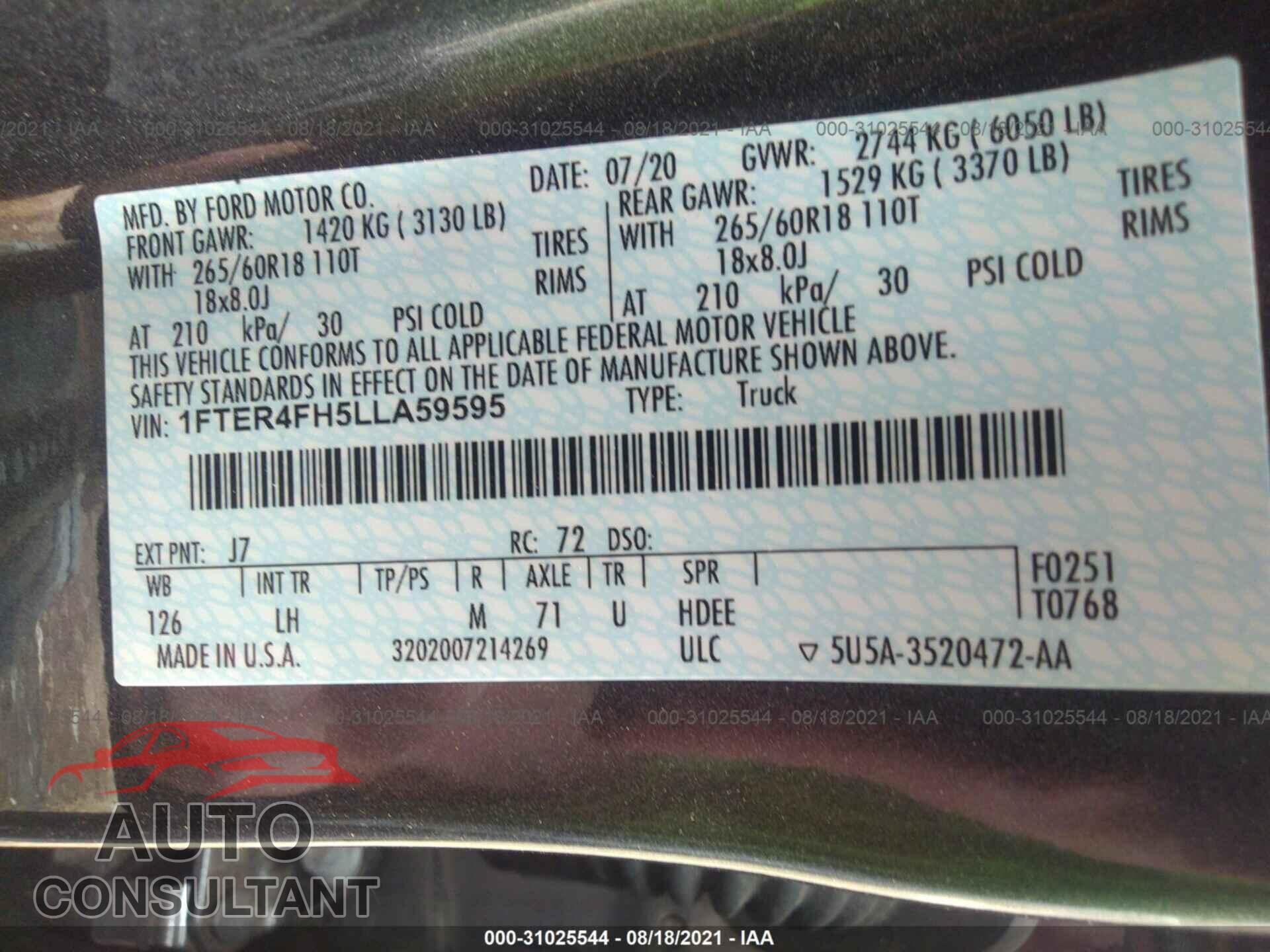 FORD RANGER 2020 - 1FTER4FH5LLA59595