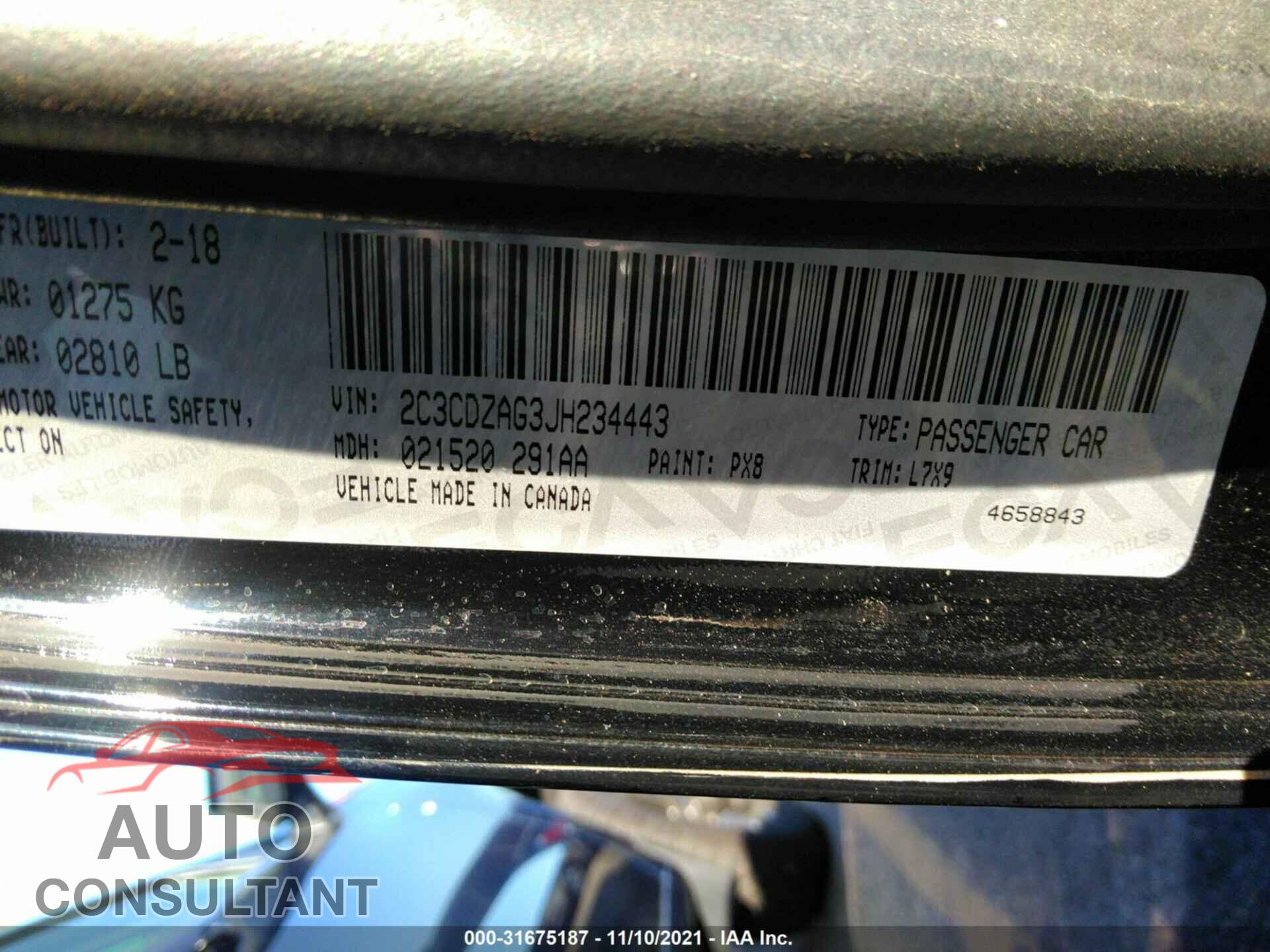 DODGE CHALLENGER 2018 - 2C3CDZAG3JH234443