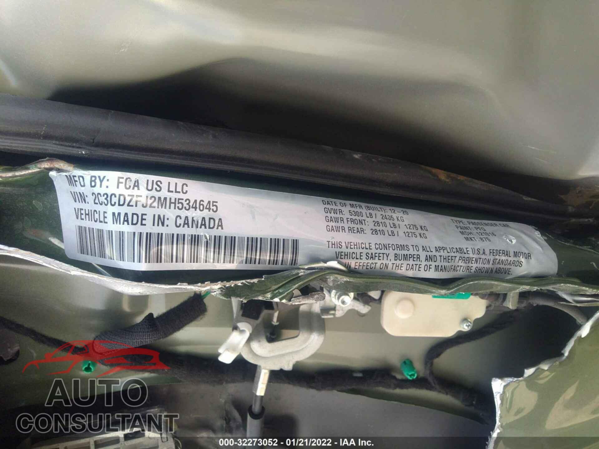 DODGE CHALLENGER 2021 - 2C3CDZFJ2MH534645