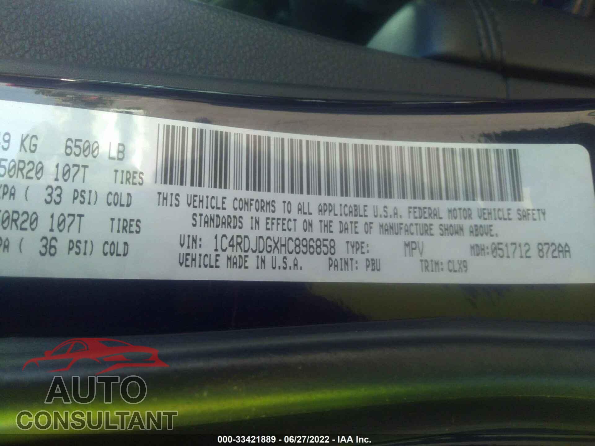 DODGE DURANGO 2017 - 1C4RDJDGXHC896858