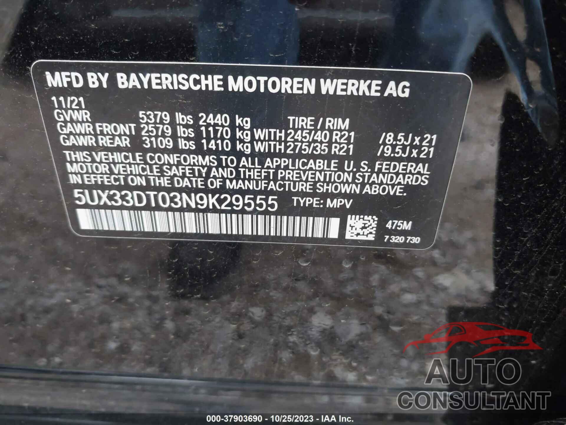 BMW X4 2022 - 5UX33DT03N9K29555