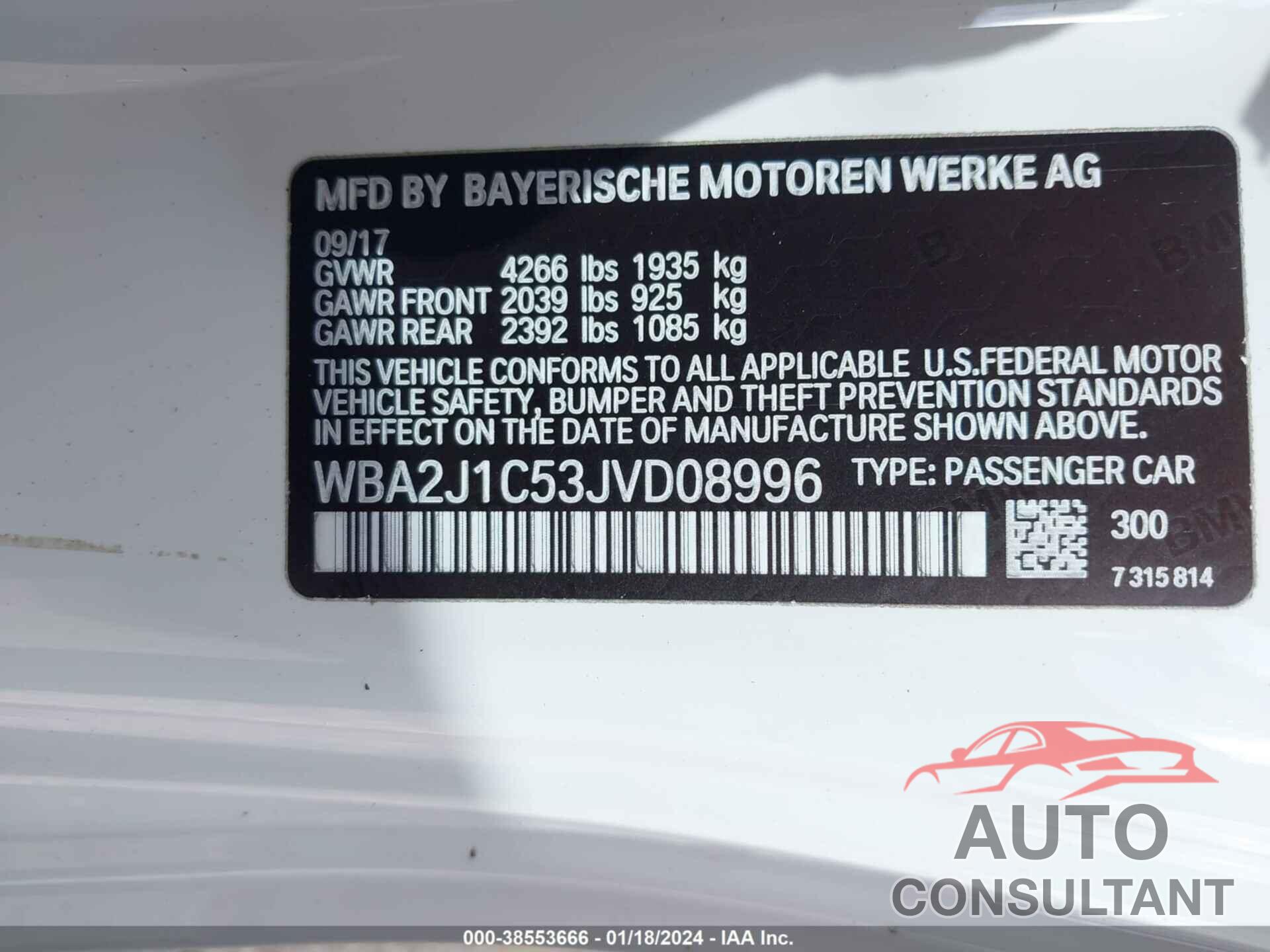 BMW 230I 2018 - WBA2J1C53JVD08996