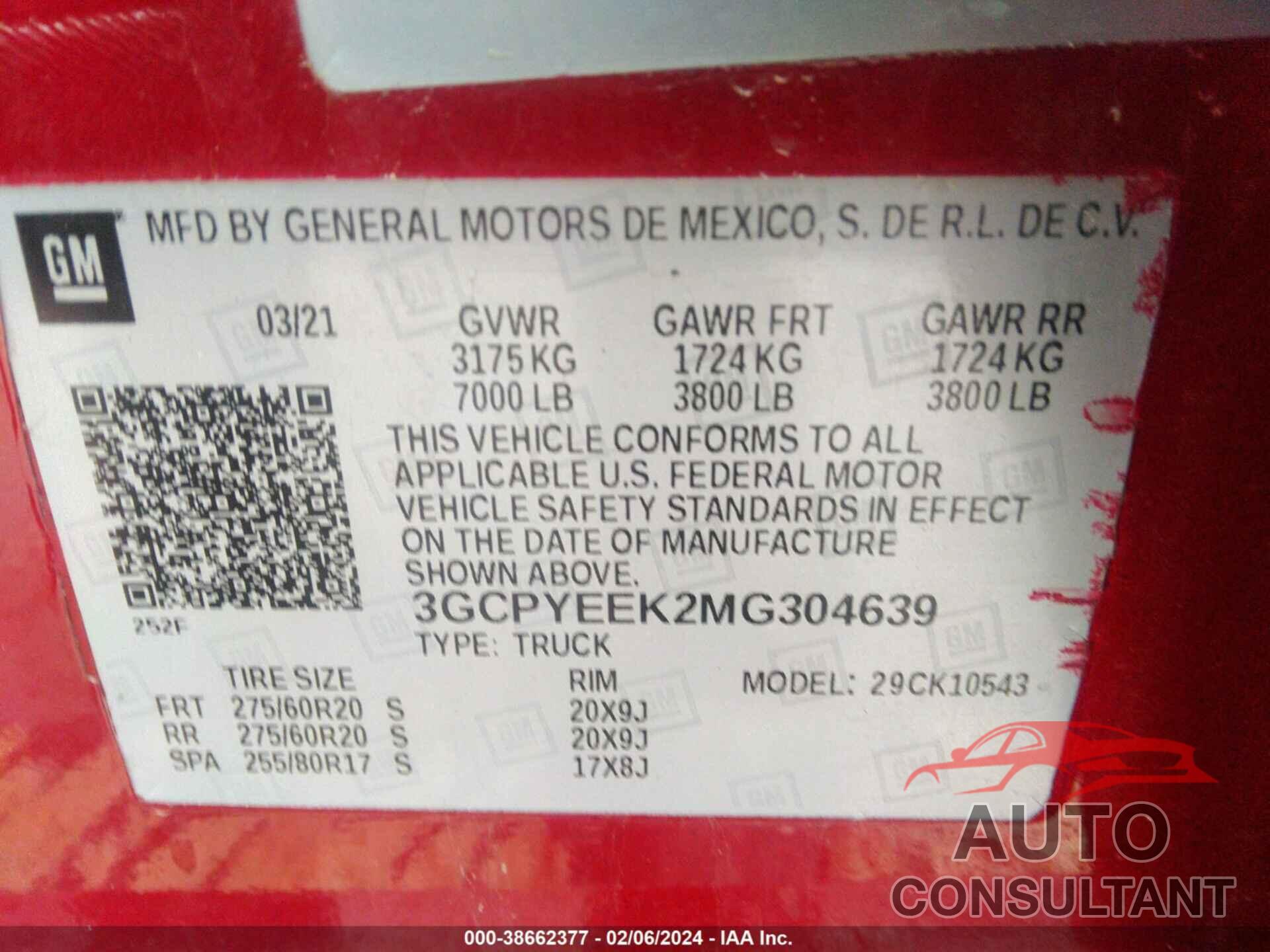 CHEVROLET SILVERADO 1500 2021 - 3GCPYEEK2MG304639