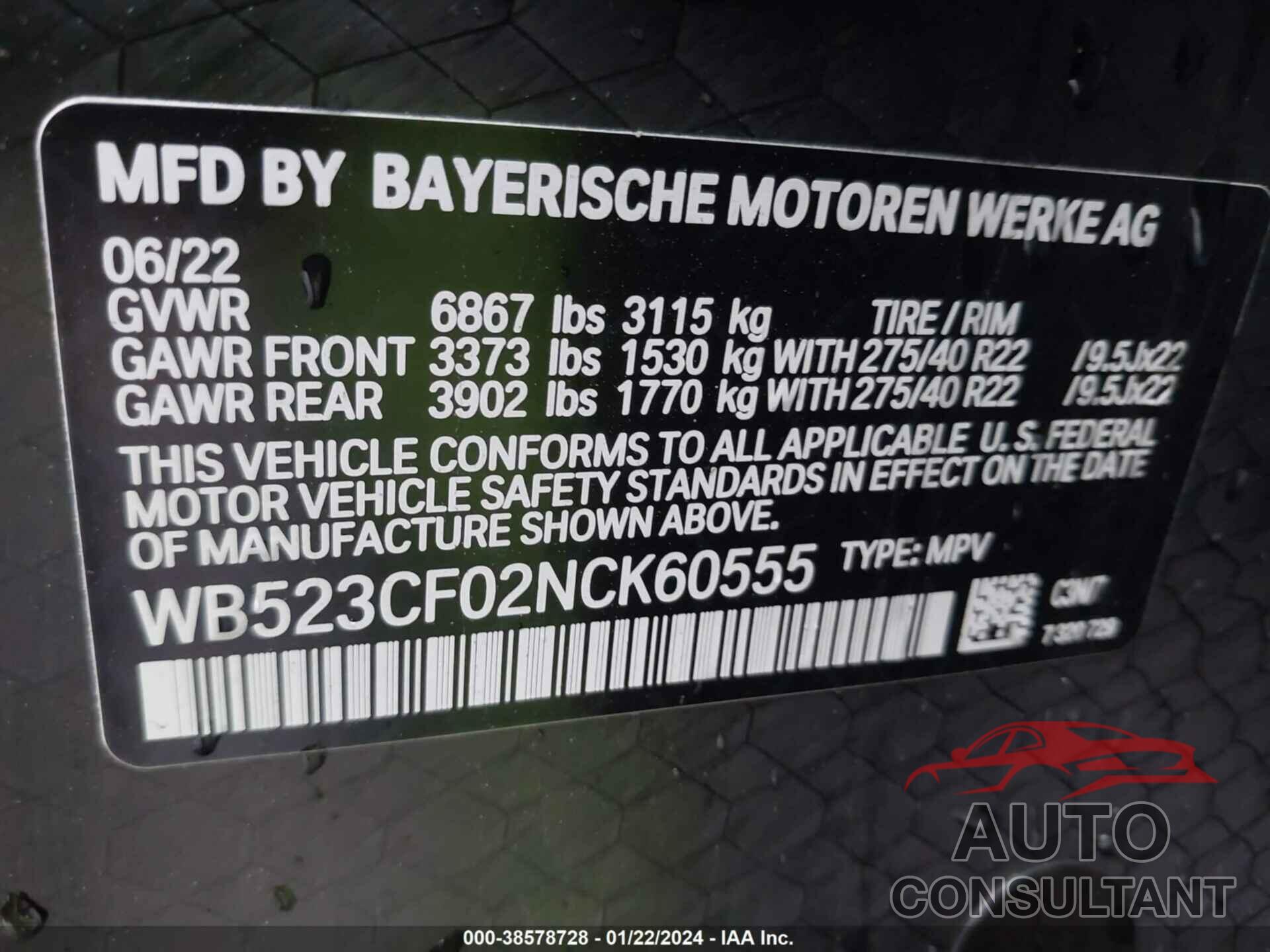 BMW IX 2022 - WB523CF02NCK60555