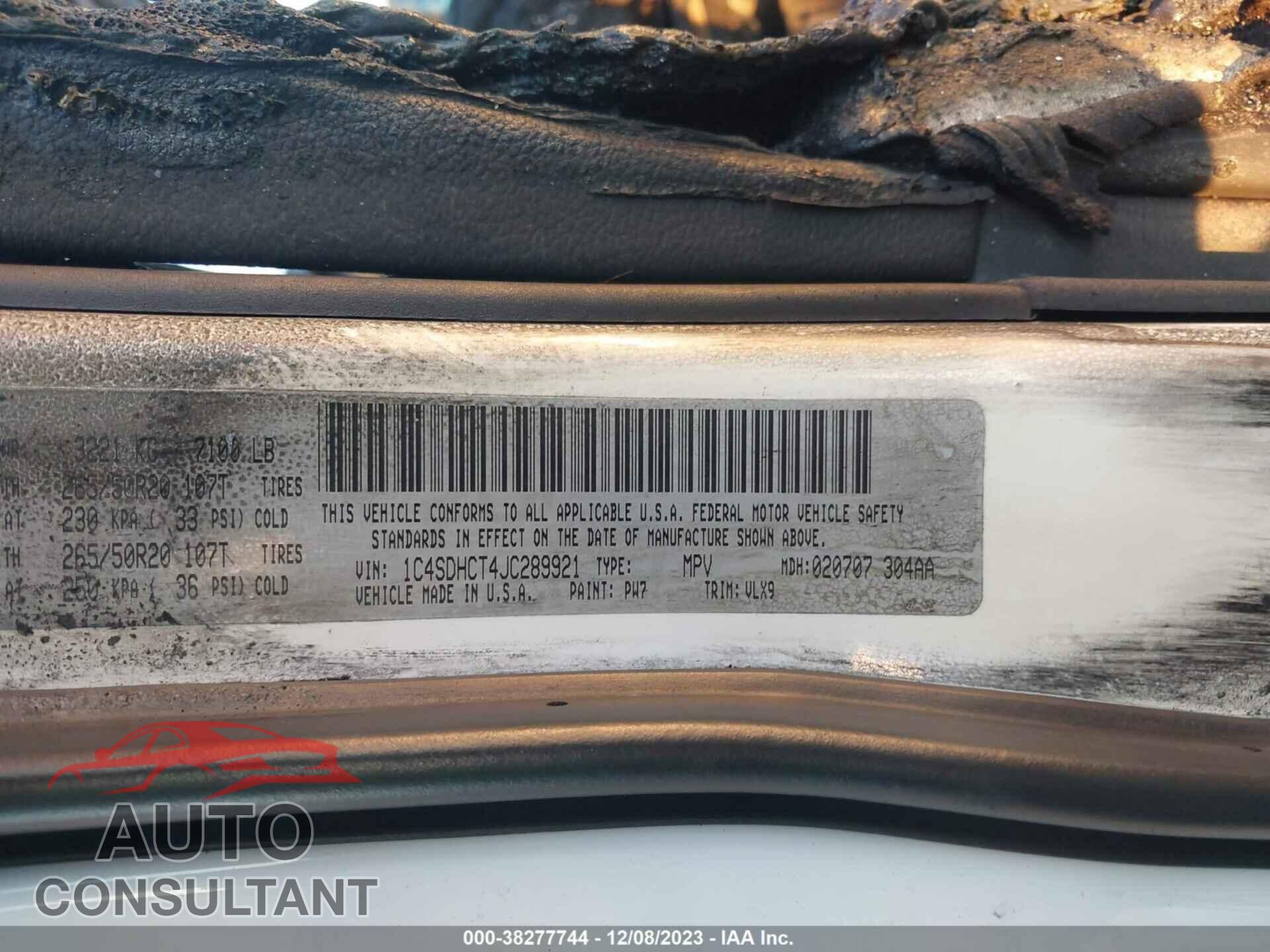 DODGE DURANGO 2018 - 1C4SDHCT4JC289921