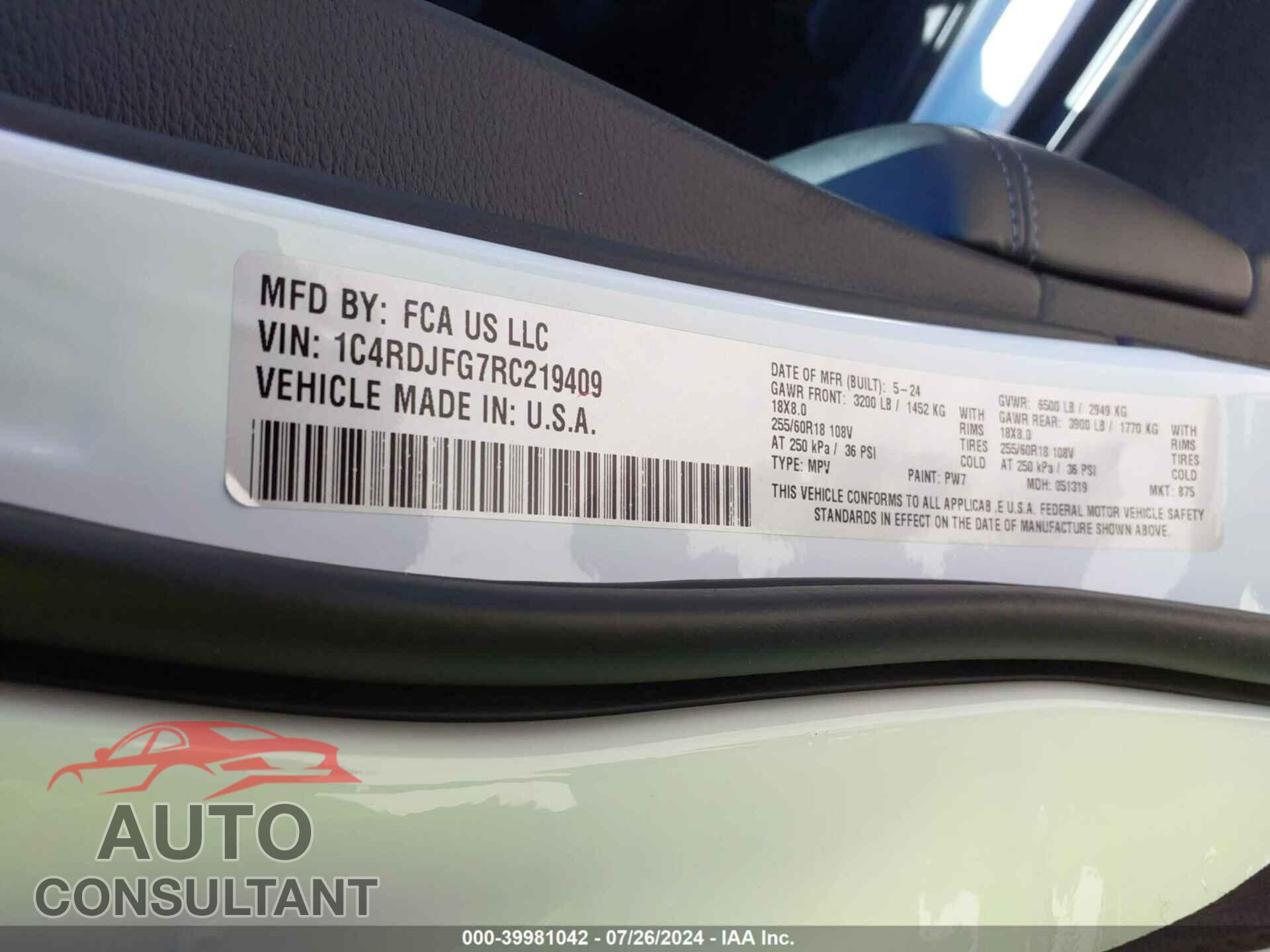 DODGE DURANGO 2024 - 1C4RDJFG7RC219409