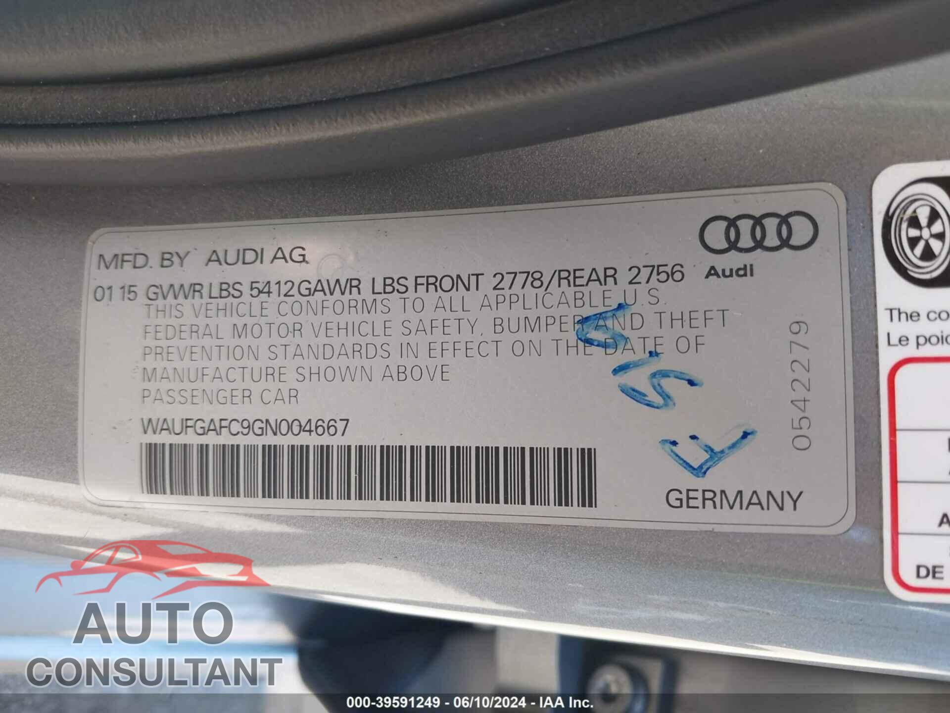 AUDI A6 2016 - WAUFGAFC9GN004667