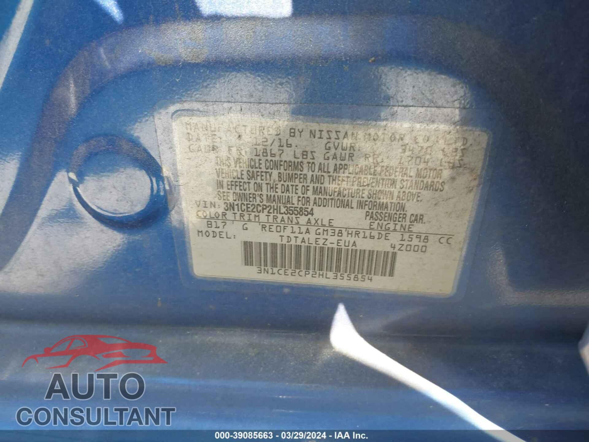 NISSAN VERSA NOTE 2017 - 3N1CE2CP2HL355854
