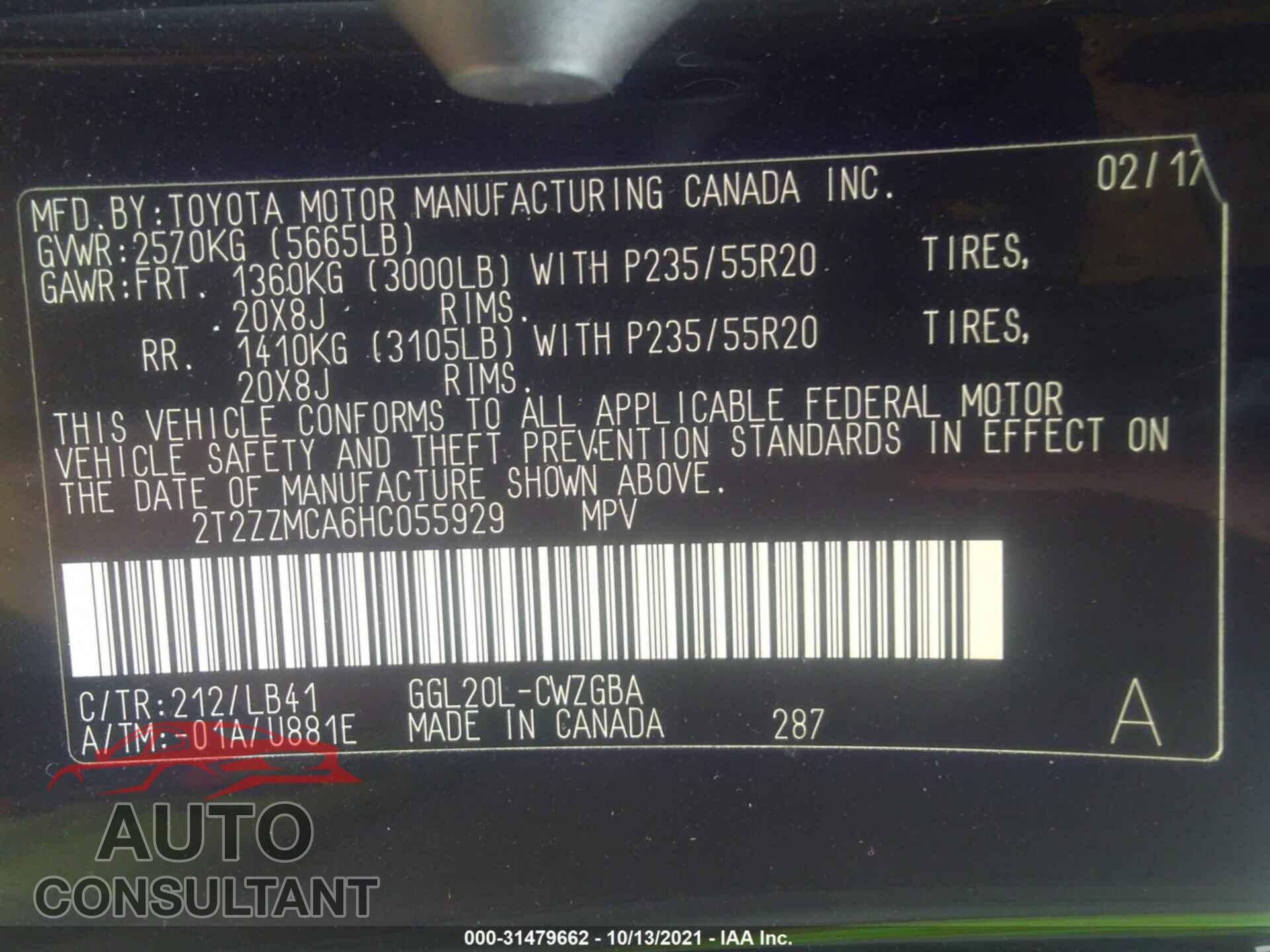 LEXUS RX 2017 - 2T2ZZMCA6HC055929