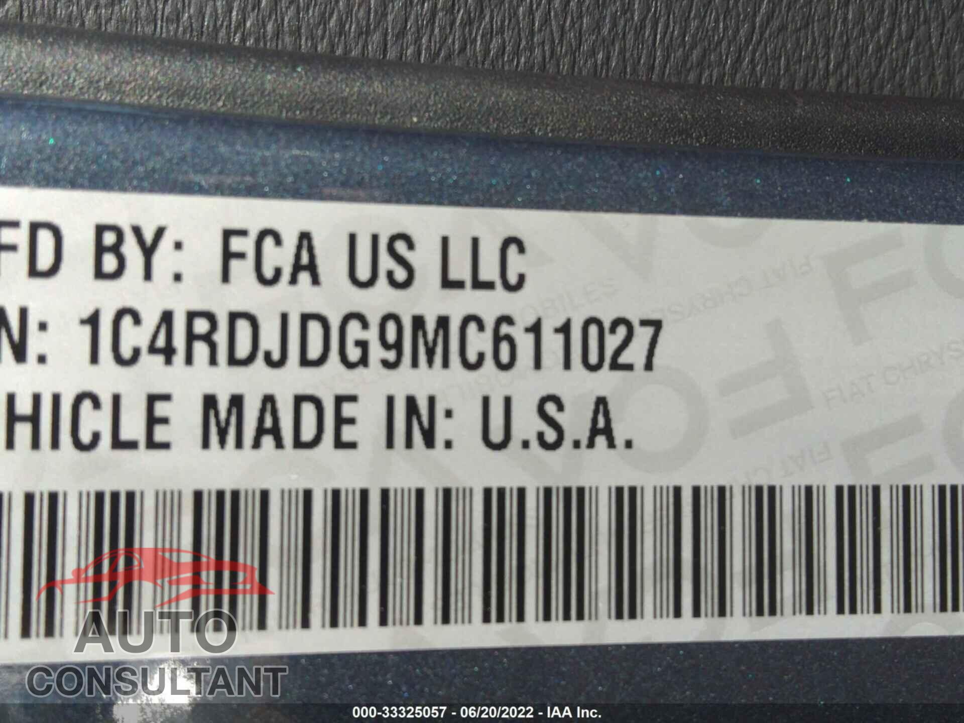 DODGE DURANGO 2021 - 1C4RDJDG9MC611027