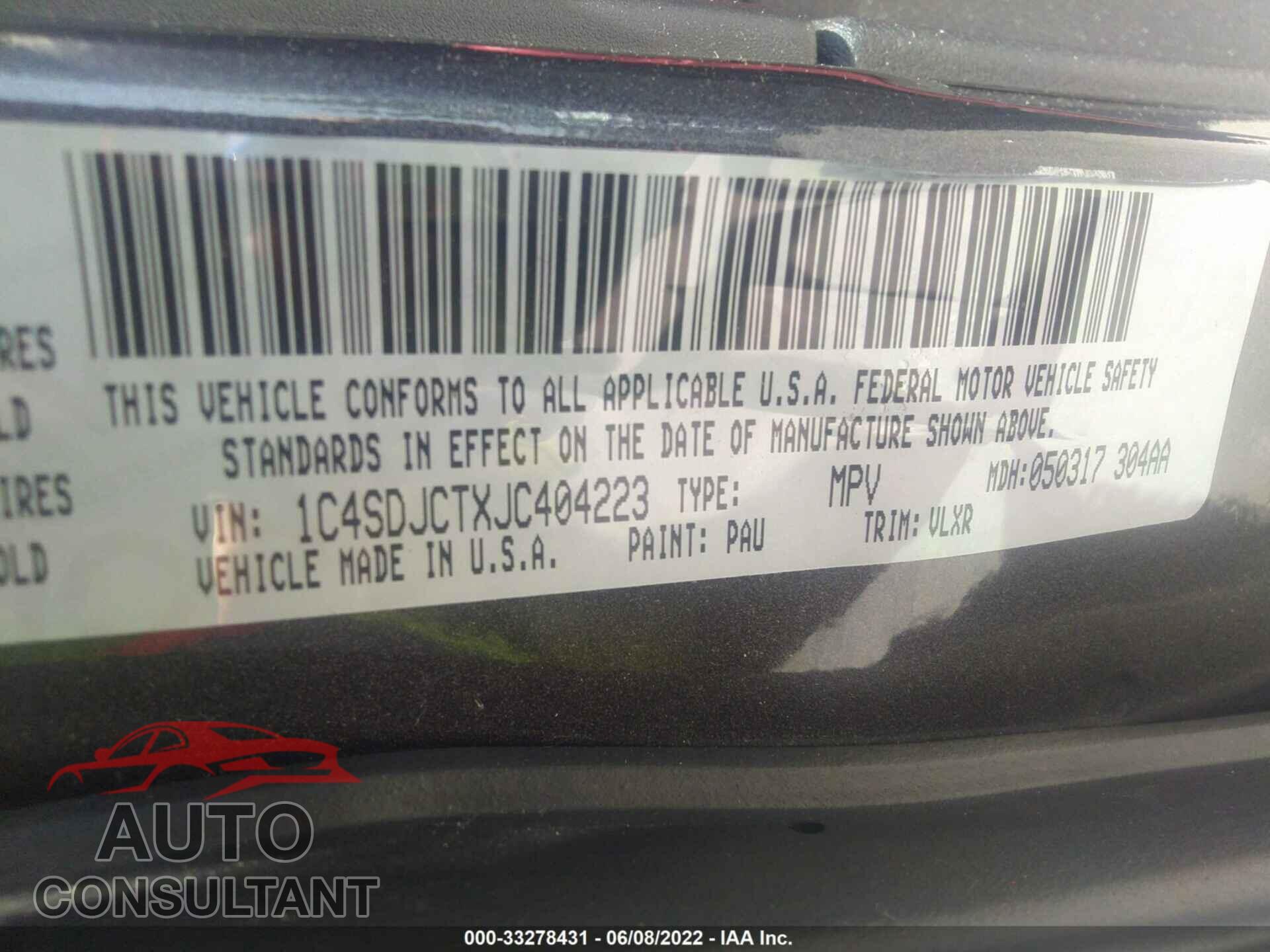 DODGE DURANGO 2018 - 1C4SDJCTXJC404223