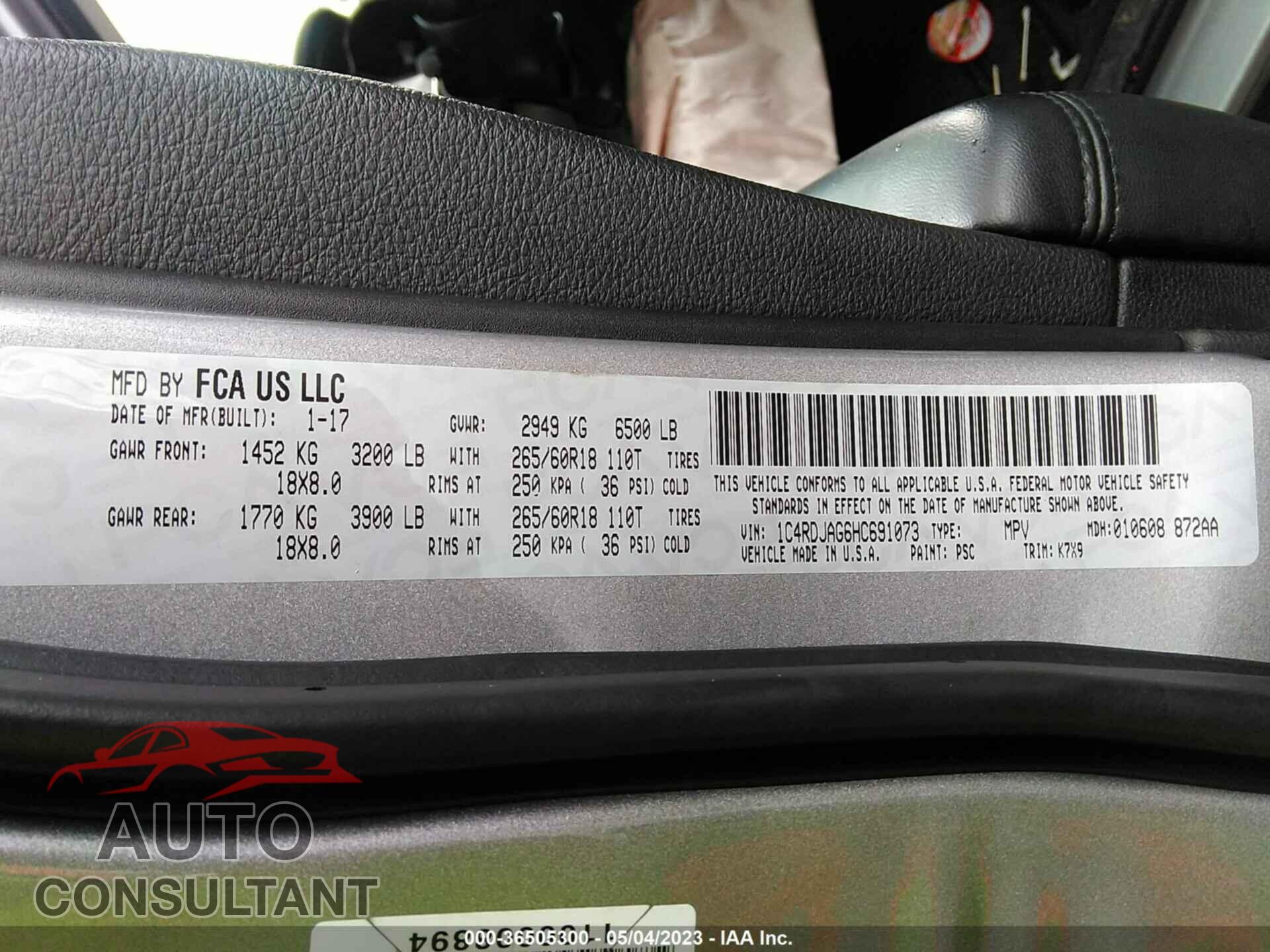 DODGE DURANGO 2017 - 1C4RDJAG6HC691073