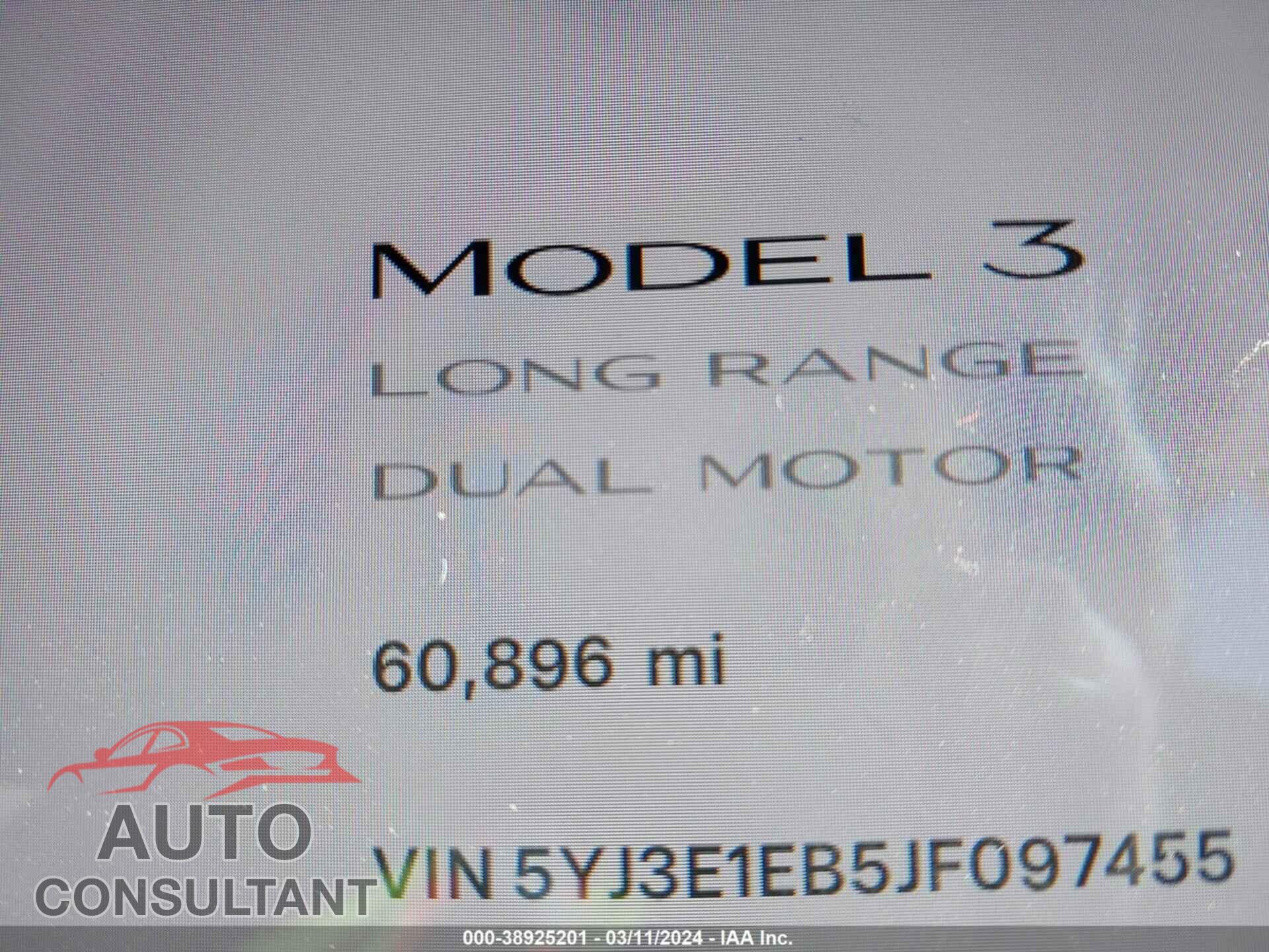 TESLA MODEL 3 2018 - 5YJ3E1EB5JF097455