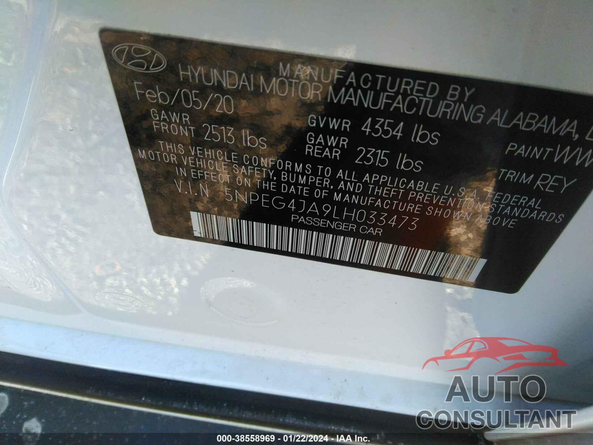 HYUNDAI SONATA 2020 - 5NPEG4JA9LH033473