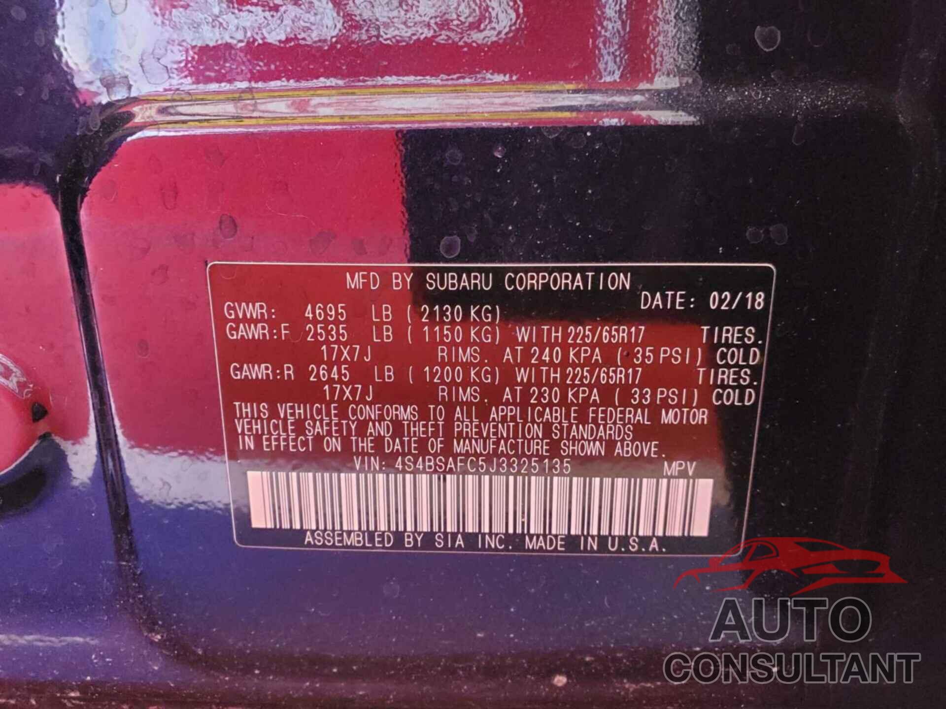 SUBARU OUTBACK 2018 - 4S4BSAFC5J3325135