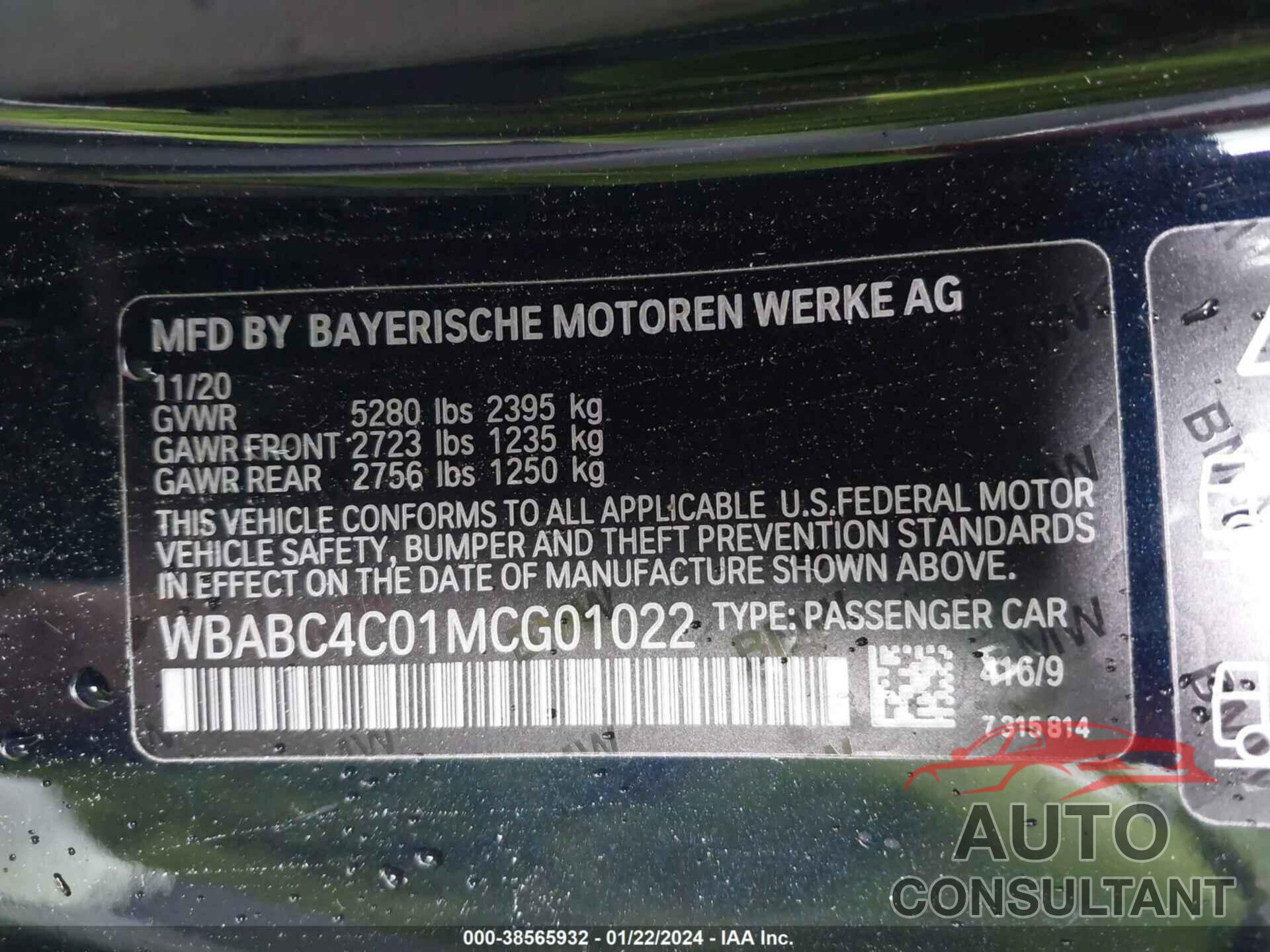 BMW M850I 2021 - WBABC4C01MCG01022