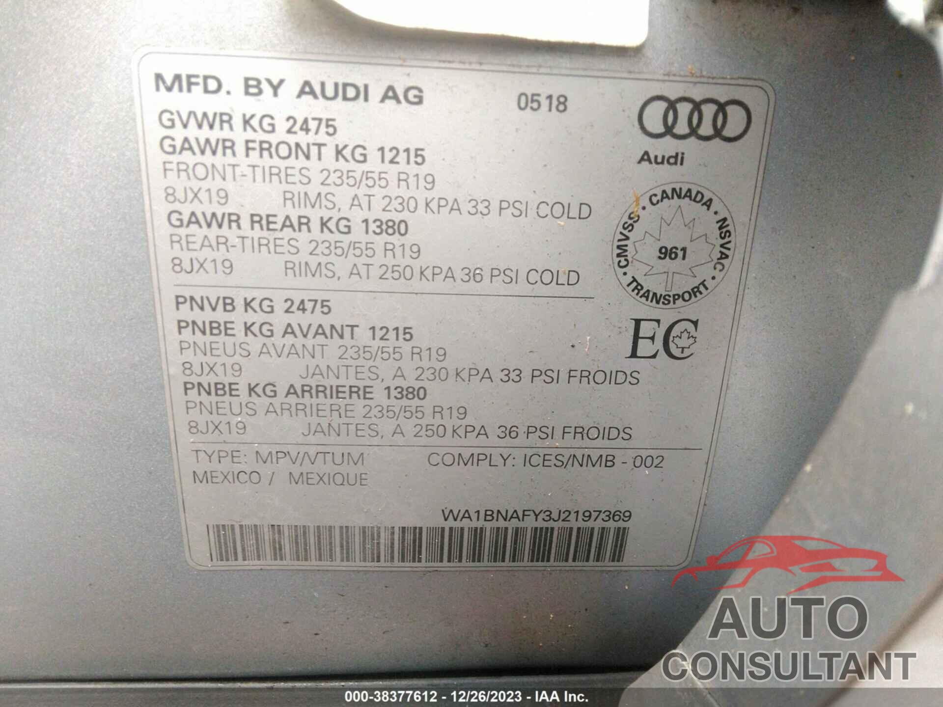 AUDI Q5 2018 - WA1BNAFY3J2197369