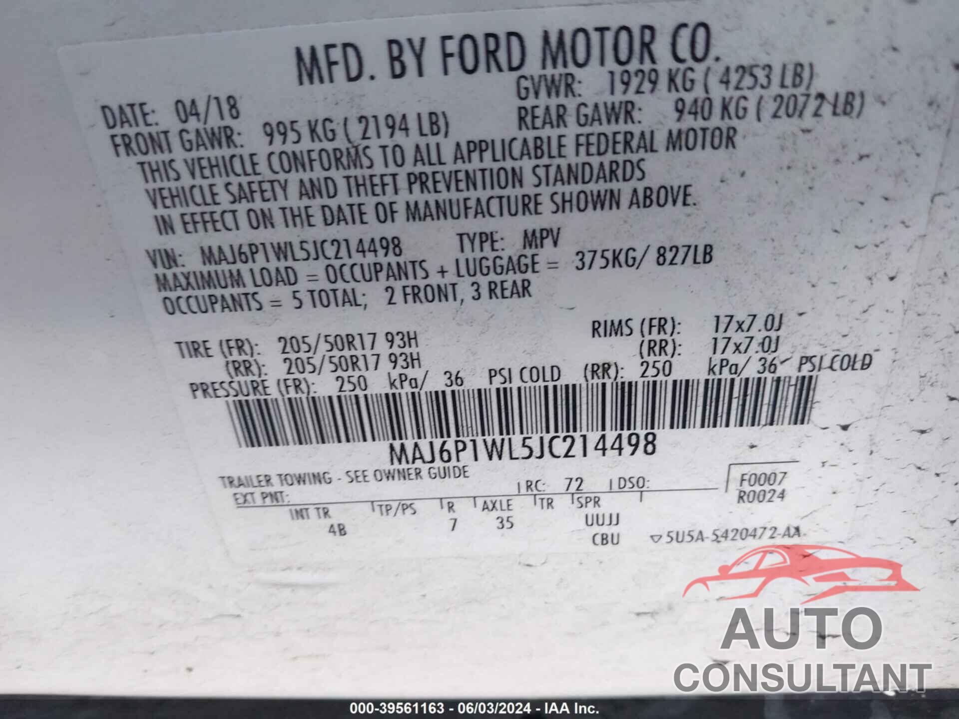 FORD ECOSPORT 2018 - MAJ6P1WL5JC214498
