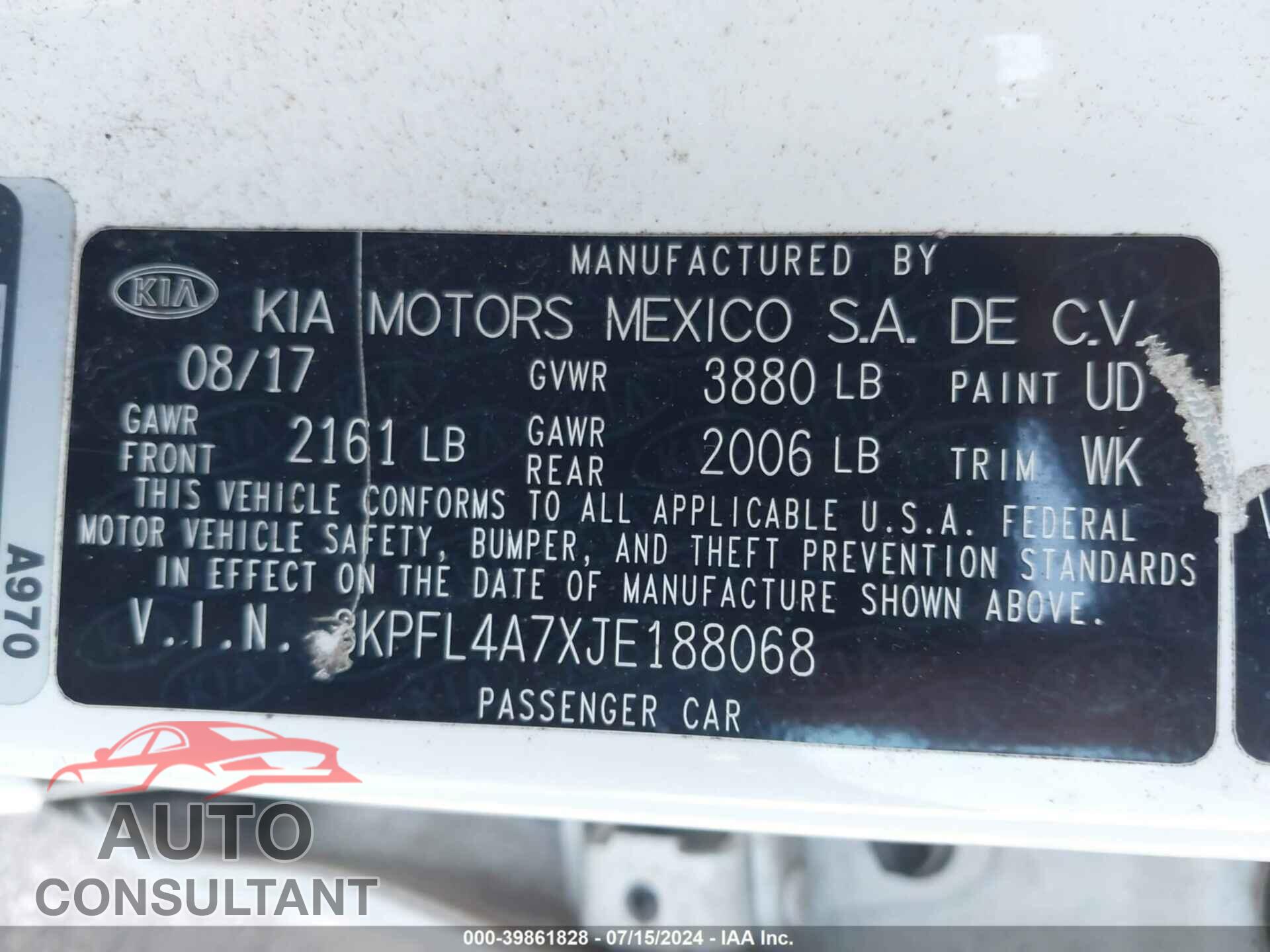 KIA FORTE 2018 - 3KPFL4A7XJE188068