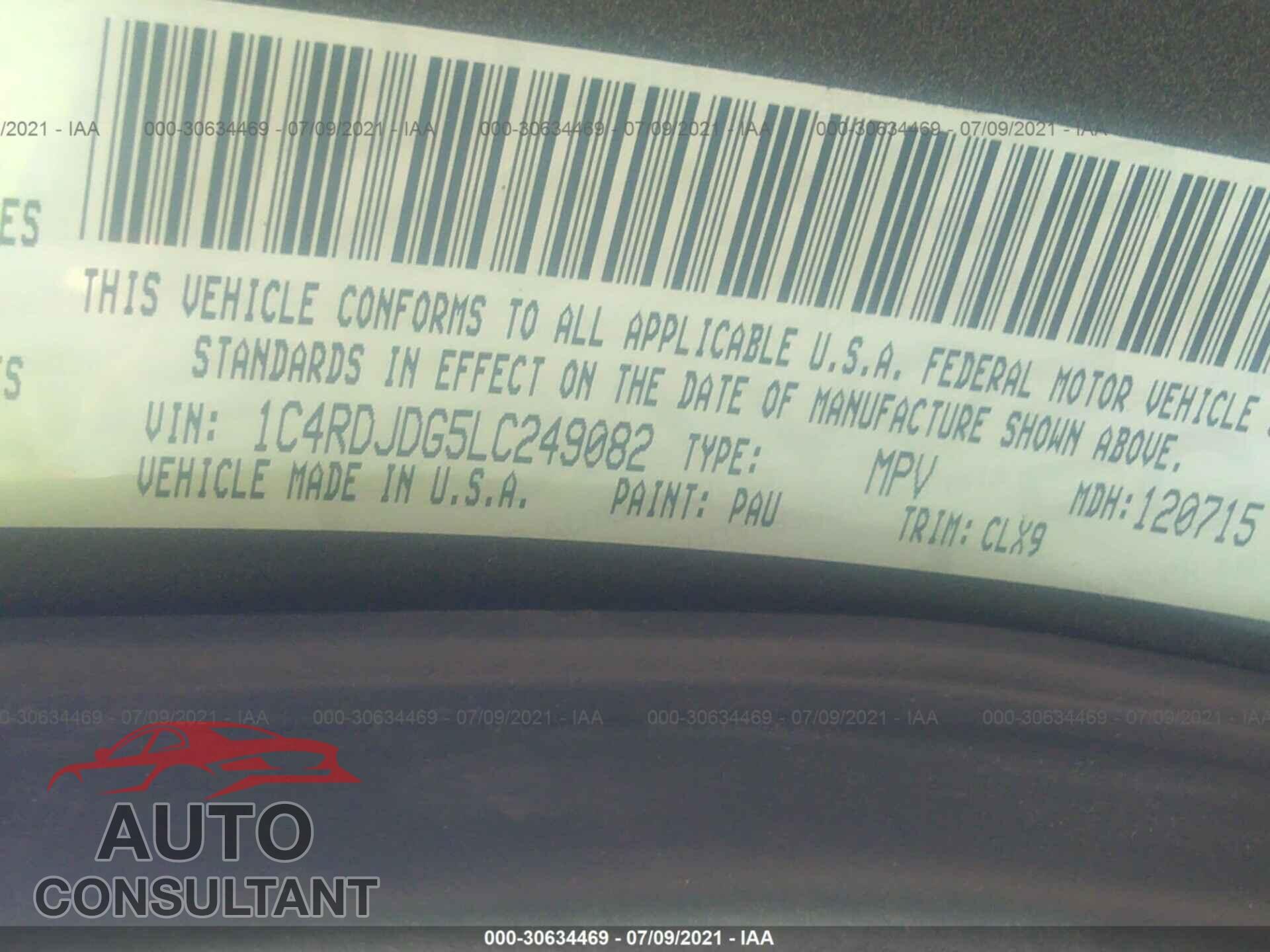 DODGE DURANGO 2020 - 1C4RDJDG5LC249082