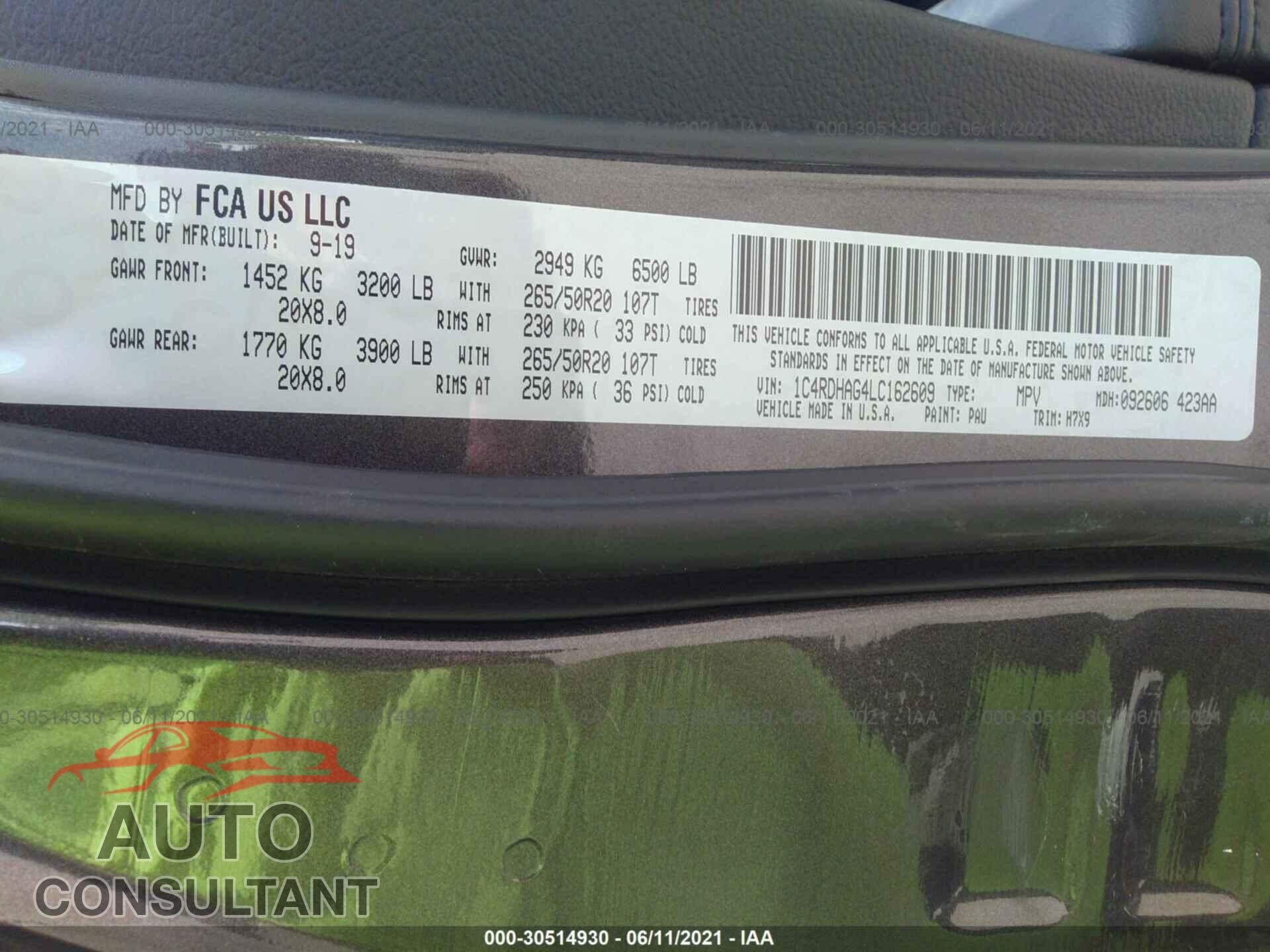 DODGE DURANGO 2020 - 1C4RDHAG4LC162609
