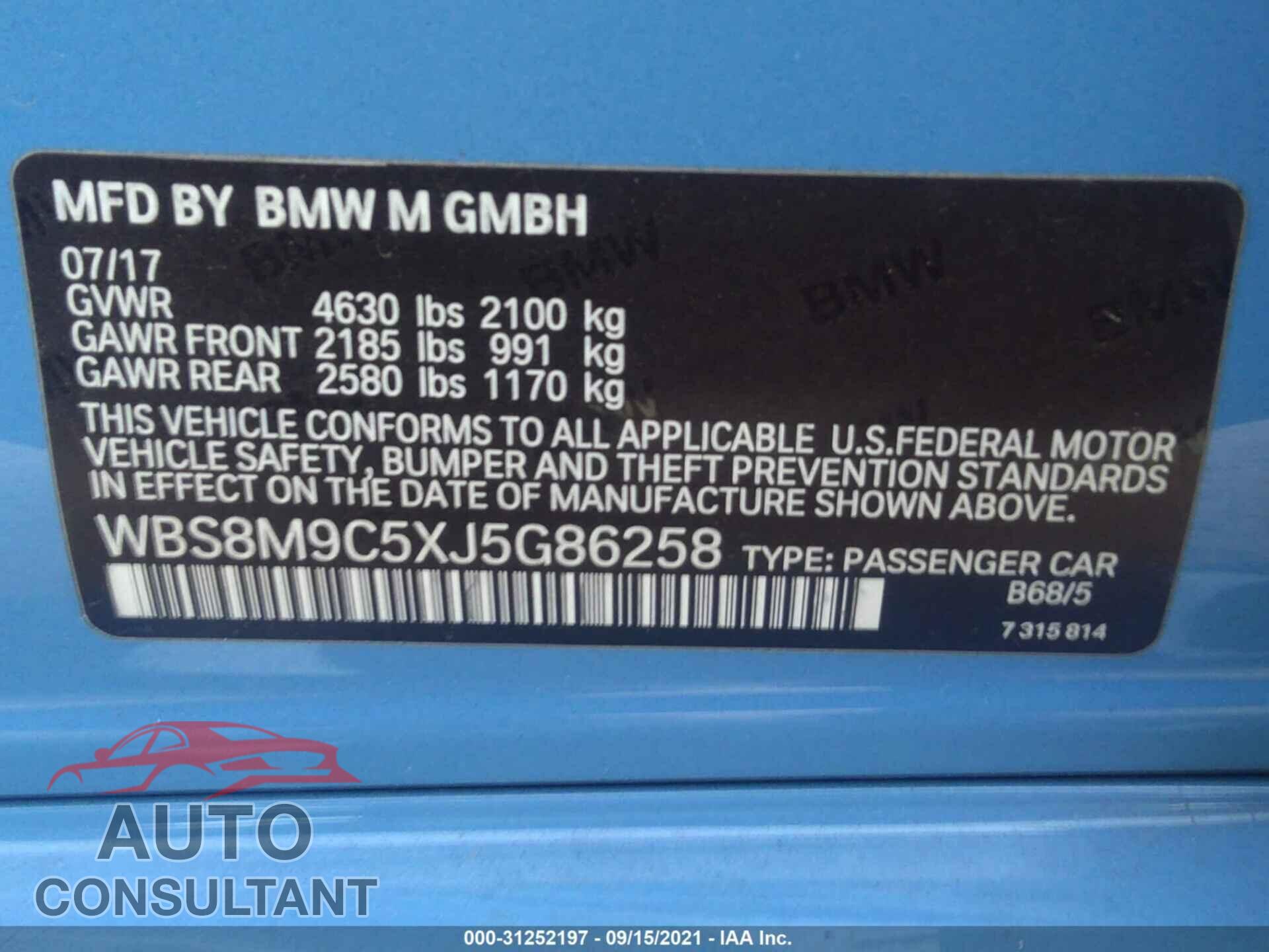 BMW M3 2018 - WBS8M9C5XJ5G86258