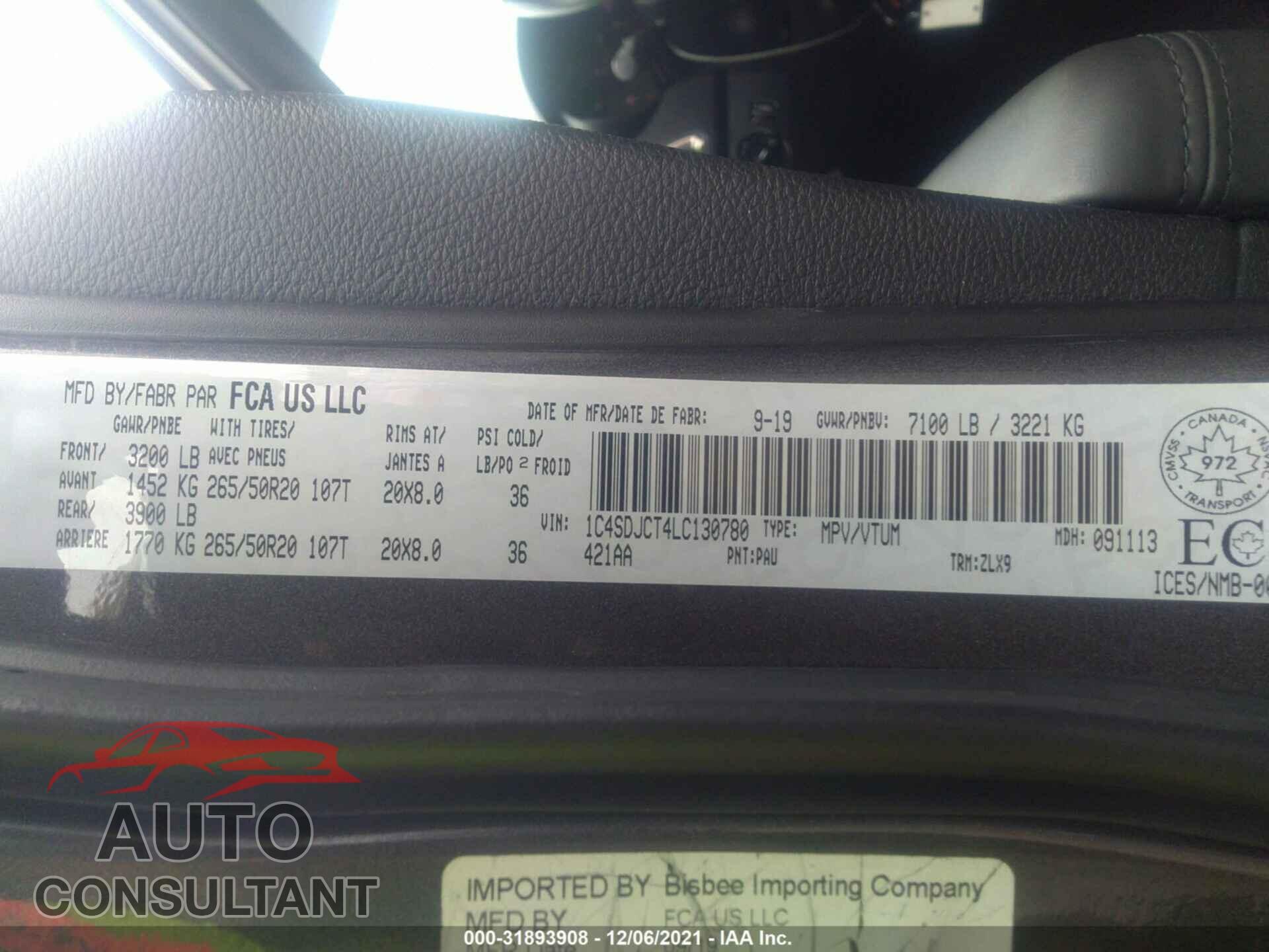 DODGE DURANGO 2020 - 1C4SDJCT4LC130780